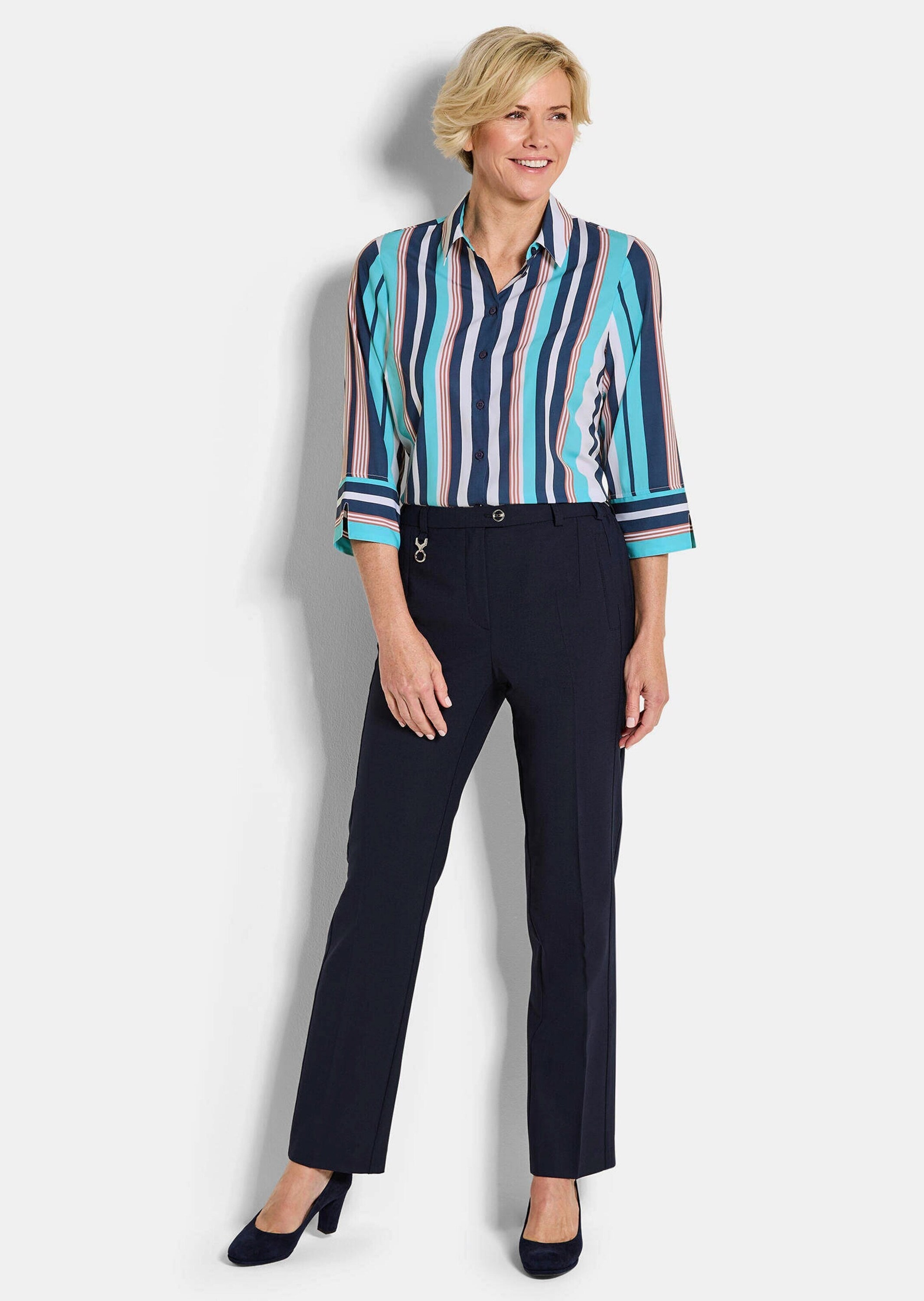 GOLDNER Hemdbluse »Kurzgröße Blusenshirt mit Streifenmuster« Umschlagmanschette