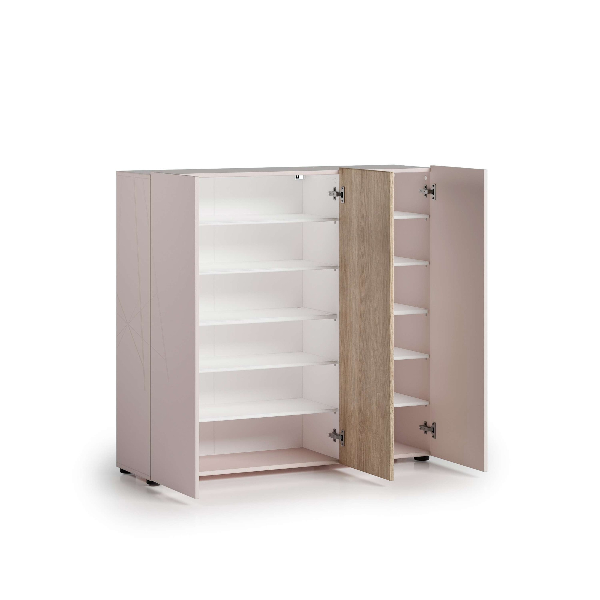 Home affaire Schuhschrank »LADY, Schuhkommode,Schuhmöbel,Schuhablage,Schuhregal« Korpus und weiße Türen hochglänzend lackiert.,  10 Einlegeböden,12 Fächer,ca. 24 Paar Schuhe-Maße: B/T/H:120x34x115 cm