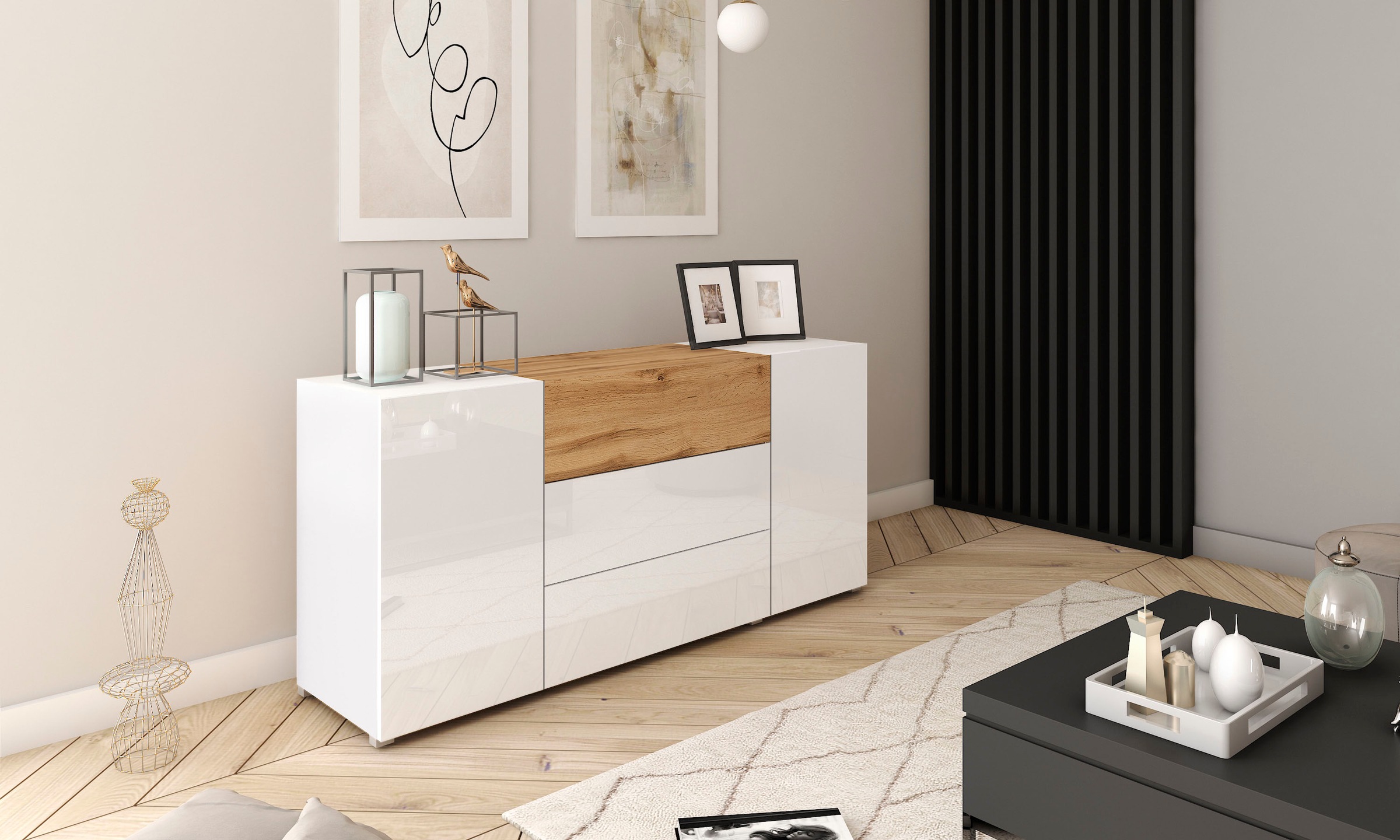 INOSIGN Sideboard »BERLIN«, Moderne grifflose Kommode Breite 150 cm, 4 Schubkästen/ 2 Türen