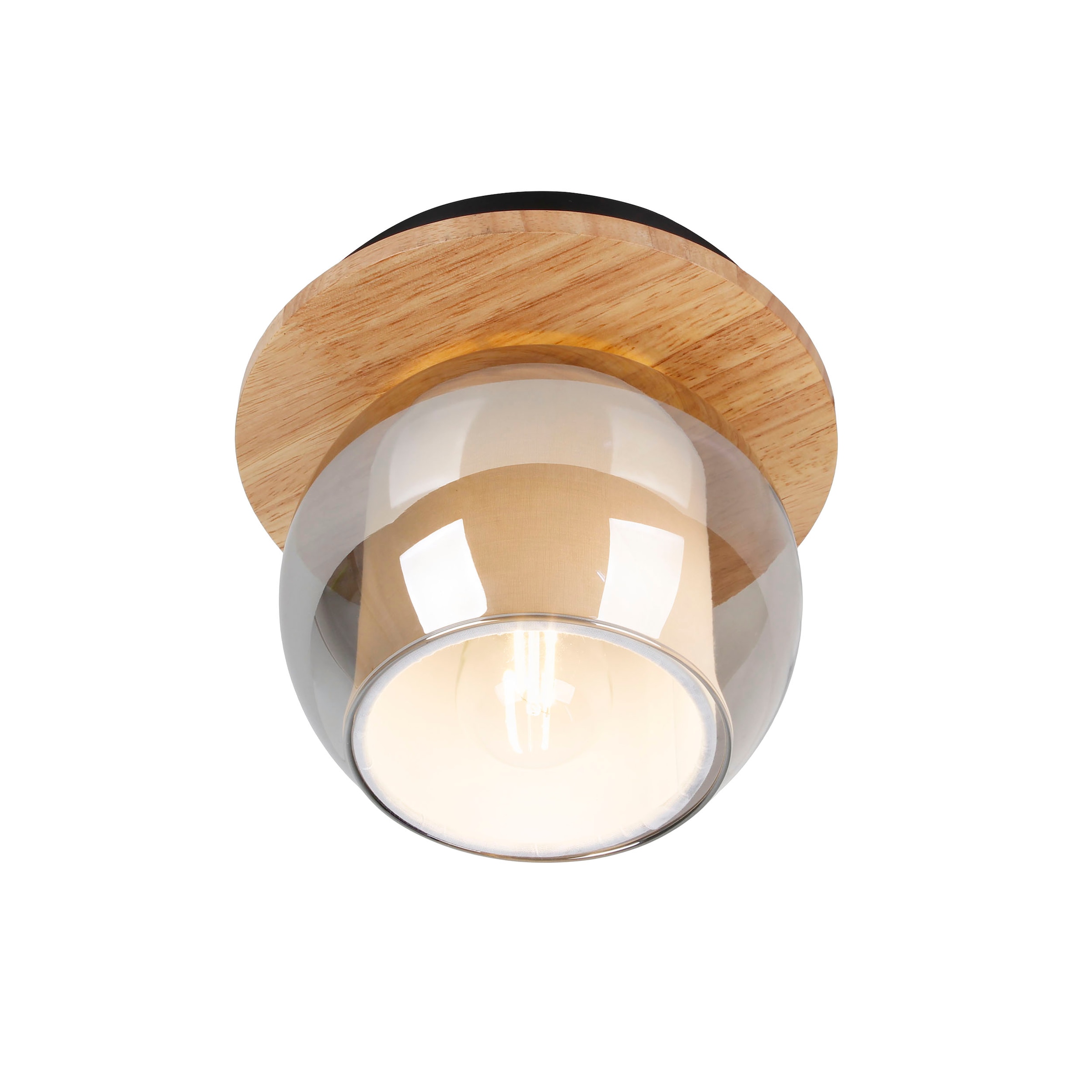 näve Deckenleuchte »Texas« E27 1 Stk. Glasschirm smokey, naturfarbenes Holzdetail, E27 exkl.