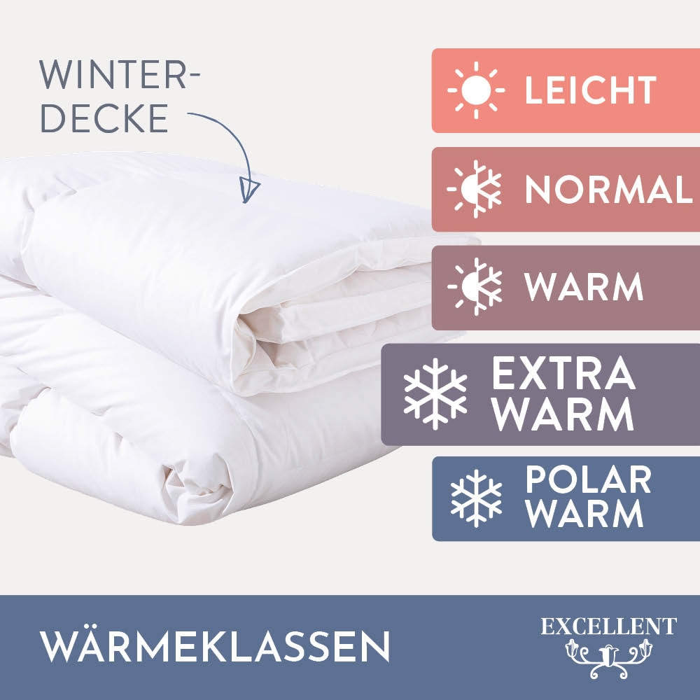Excellent Daunenbettdecke + 3-Kammer-Kopfkissen »Bettdecken-Set Zürich, Bettdecke 135x200 & 155x220 cm«, (Spar-Set), Bettdecke 100% Daunen für Winter, Sommer, Kissen mit 90% Daunen