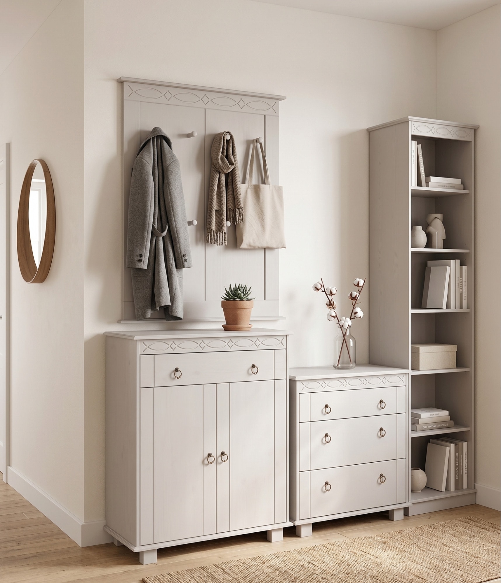 OTTO home Garderobenpaneel »Indra« B/T/H: 63/6/100 cm,  aus massiver Kiefer, FSC®, 8 Haken, dezentes Ornament