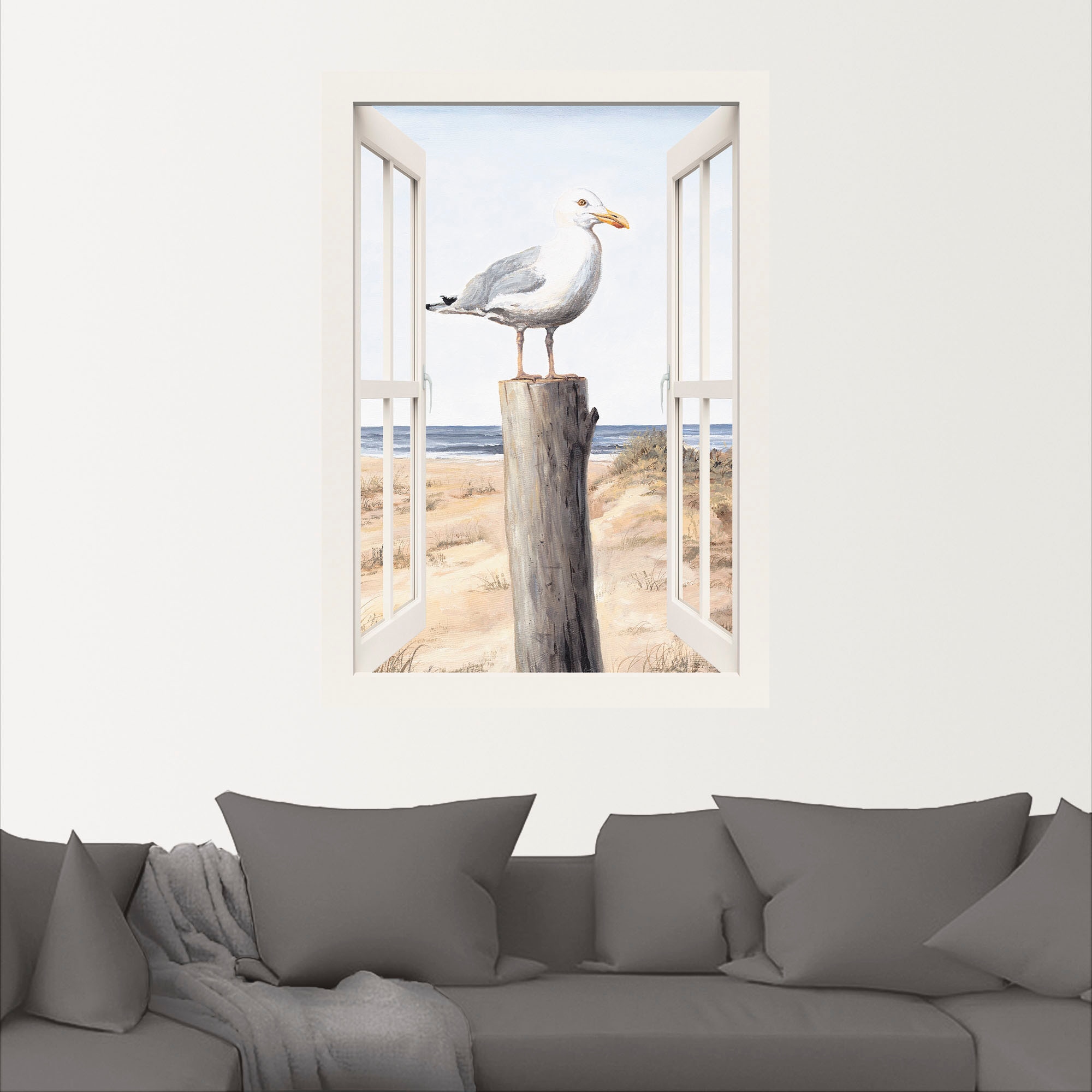 Artland Wandbild »Möwe Fensterblick«, Vogelbilder, (1 St.), als Alubild, Leinwandbild, Wandaufkleber oder Poster in versch. Größen