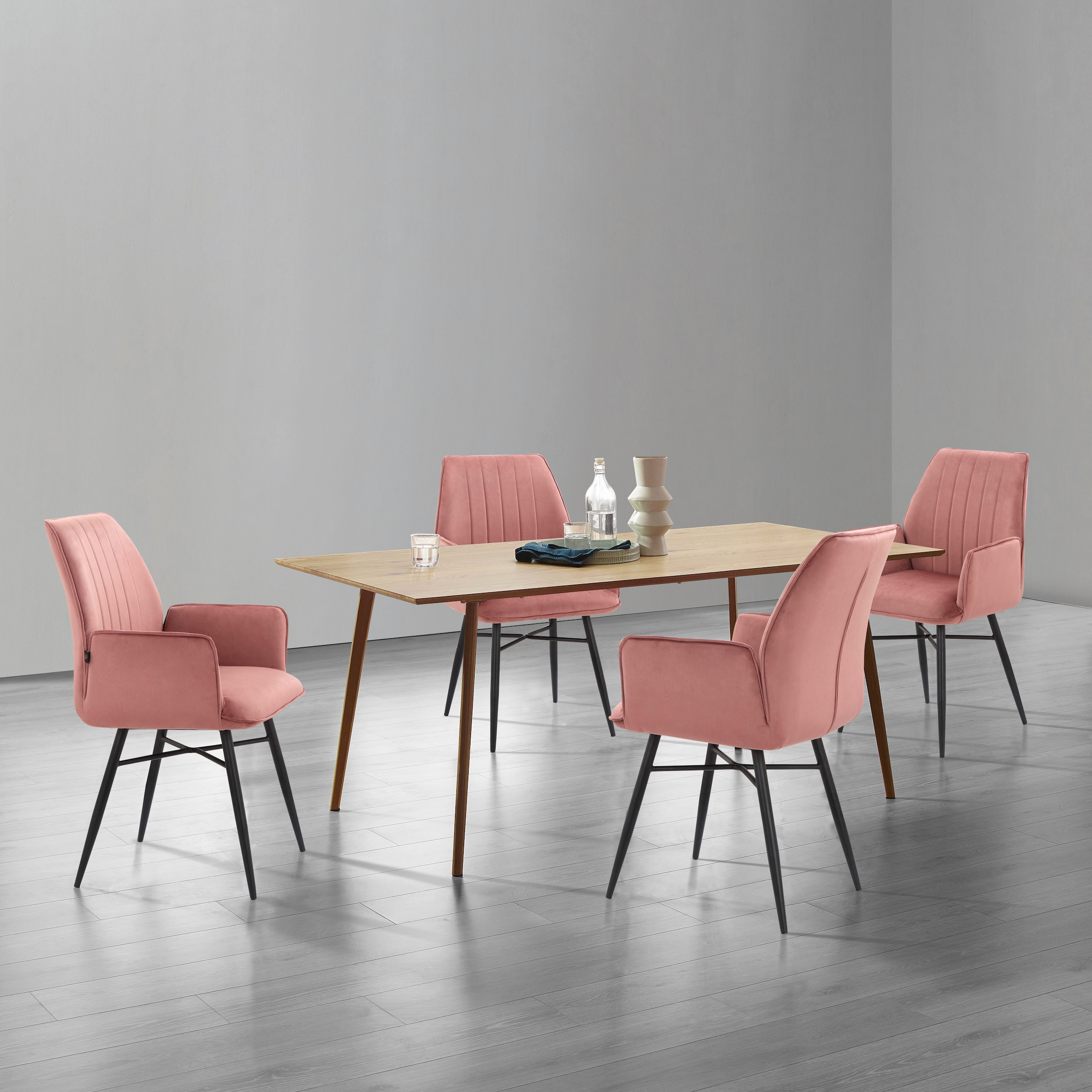 Leonique Esszimmerstuhl »Hrodwyn«, 2 St., Veloursstoff, Sitz gepolstert, mit horizontale Nähten am Rücken, Sitzhöhe 52 cm