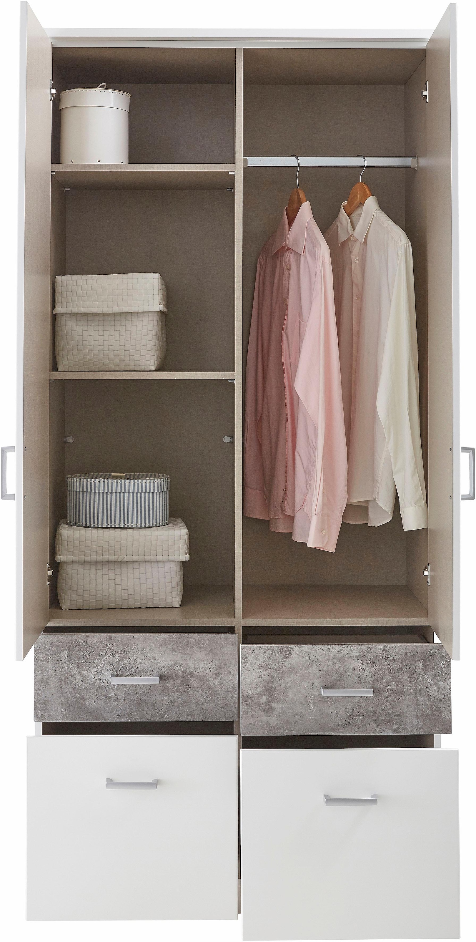 rauch Kleiderschrank »Kleiderschrank Schrank Garderobe deckenhoher Schrank BREMEN« optional mit Spiegel, Breiten: 91/136/181 cm, Höhe: 199 cm,  in vielen Farbvariationen, inkl. Kranzblende MADE IN GERMANY