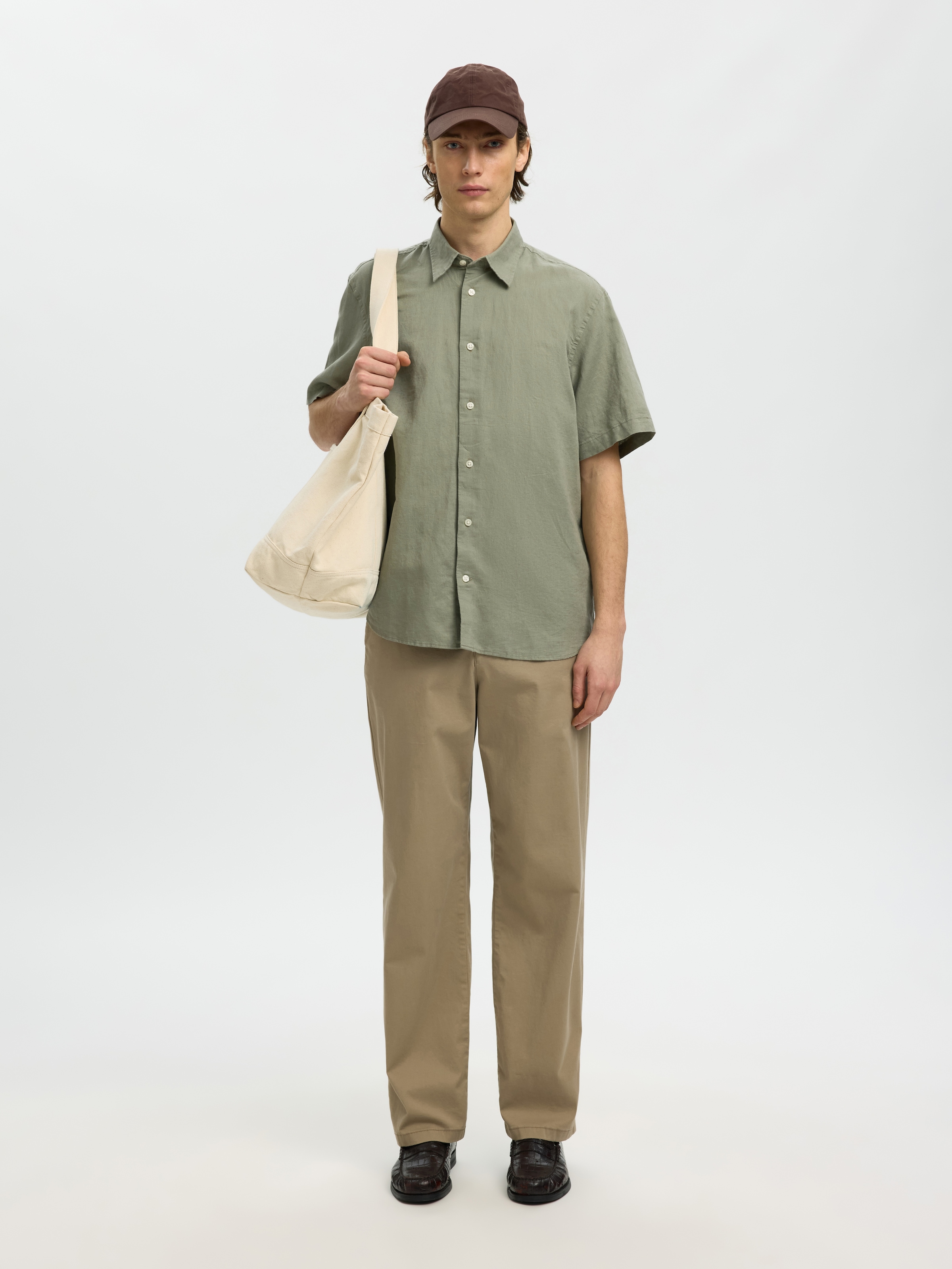 SELECTED Langarmhemd »SLHREGCLAY LINENBLEND SS SHIRT CLA NOOS«