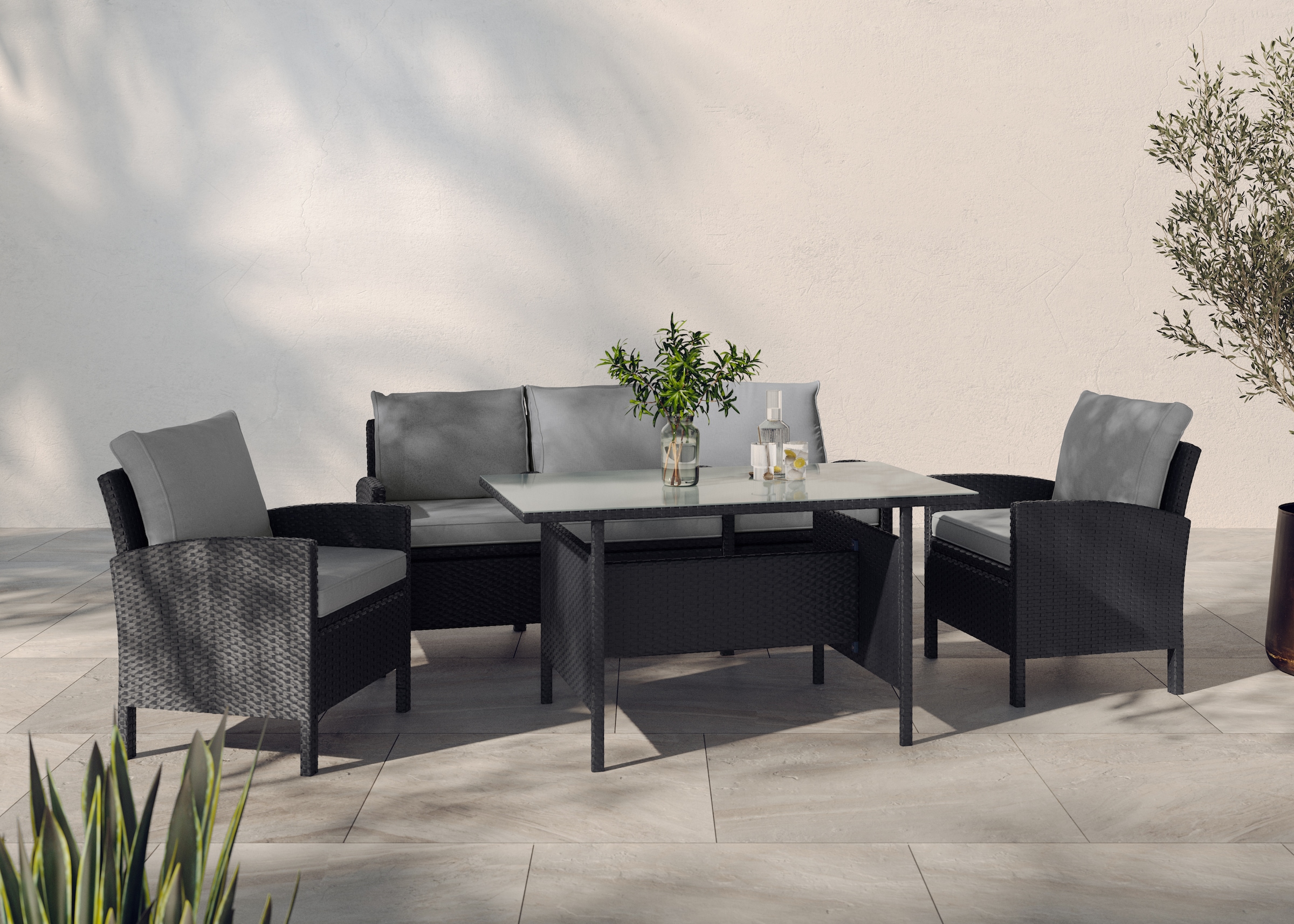 KONIFERA Gartenlounge-Set »»Brooklyn««, (Set, 12 tlg., 1x 3er Sofabank, 2 Sessel, Tisch 66x120x74 cm, inkl. Auflagen), Stahl/Polyrattan