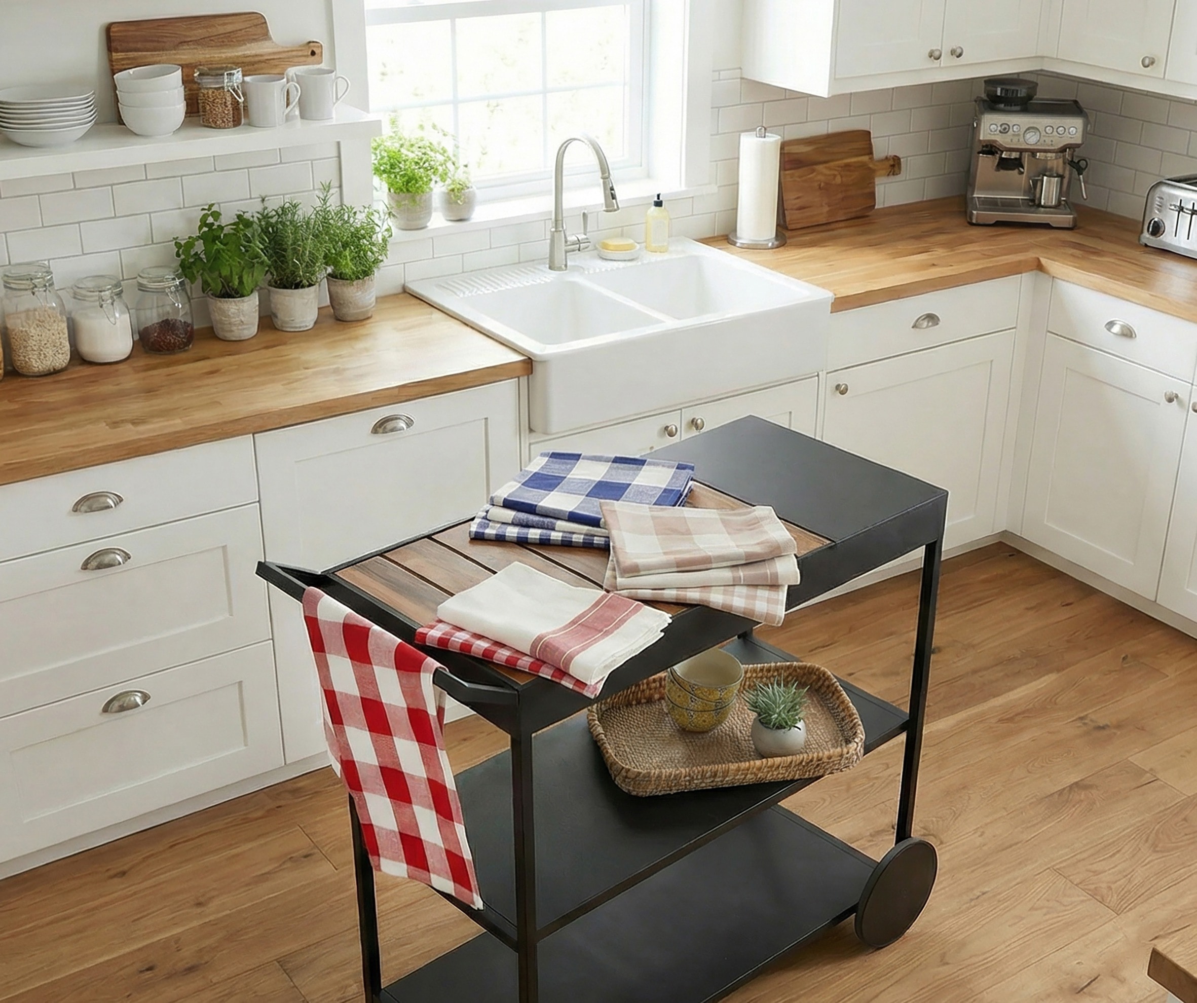 WENKO Servierwagen »Modell Miro« Beistellwagen mit Rollen, Ablage aus FSC® zertifiziertem Akazienholz