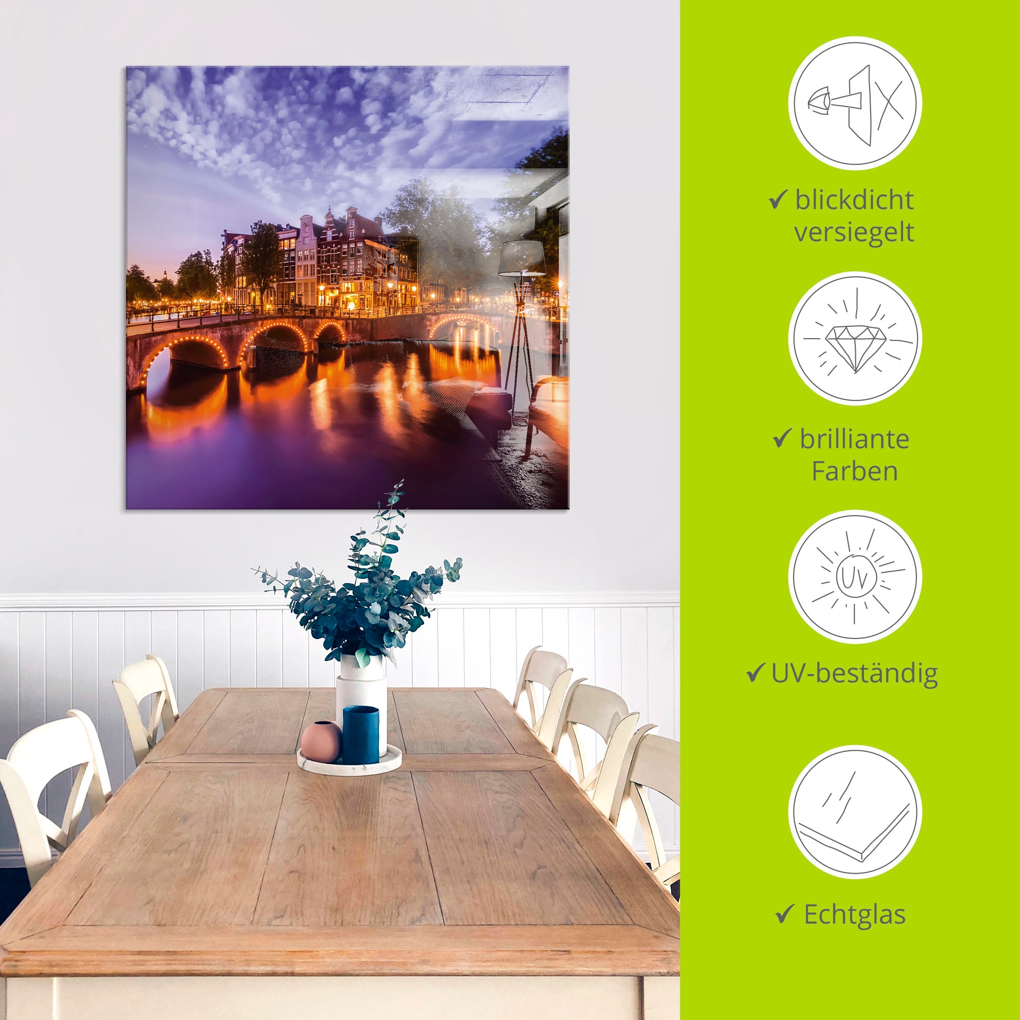 Artland Glasbild »Amsterdam Keizersgracht Leidsegracht«, Niederlande, (1 St.), in verschiedenen Größen