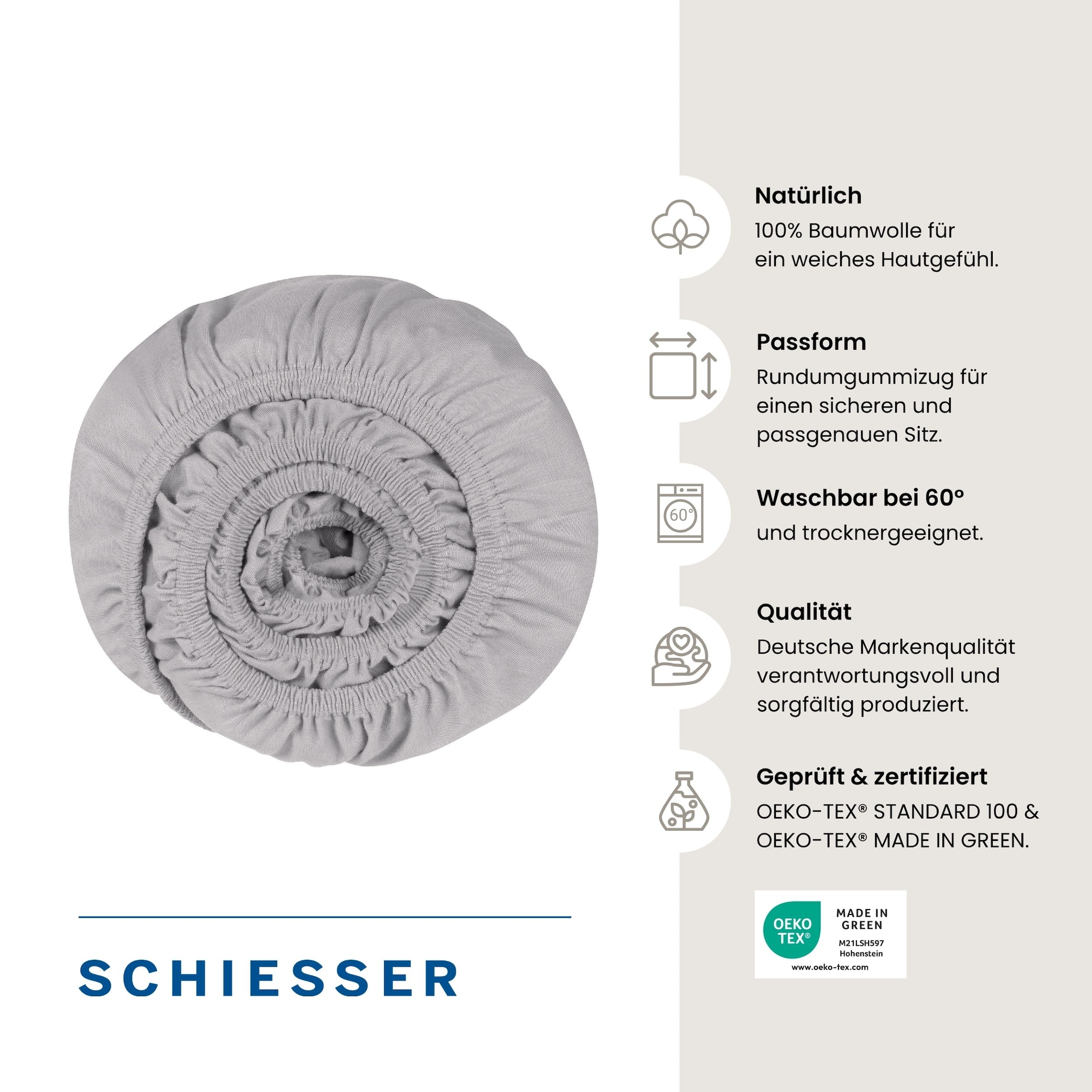 Schiesser Spannbettlaken »Jessi aus 100% Baumwolle« für Matratzen bis zu 22 cm Höhe, OEKO-TEX® MADE IN GREEN