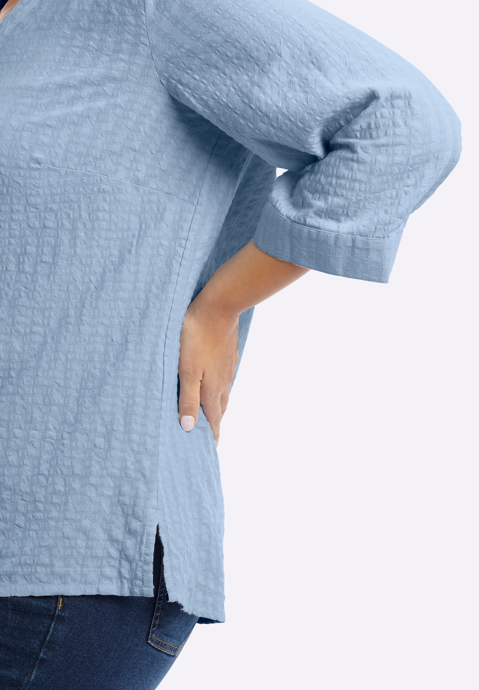Sheego Longbluse »Tunika Tunika mit Hemdkragen, in Seersucker-Qualität«