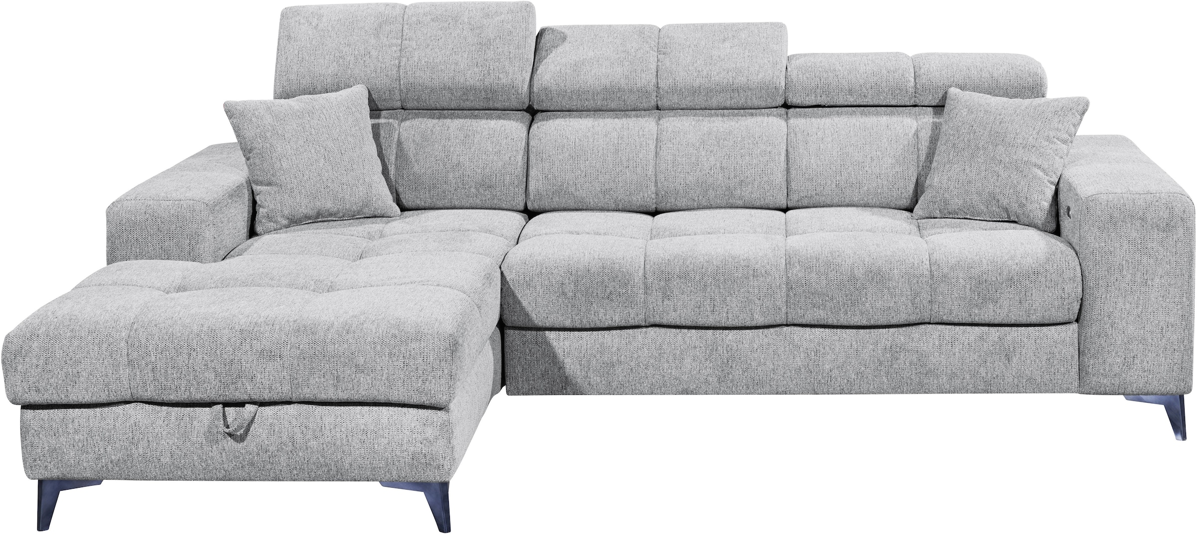 ED EXCITING DESIGN Ecksofa »Sydney L-Form mit Bettfunktion, Bettkasten, Kopfteilverstellung« motorischer Sitztiefenverstellung, USB-Port & 2 Zierkissen