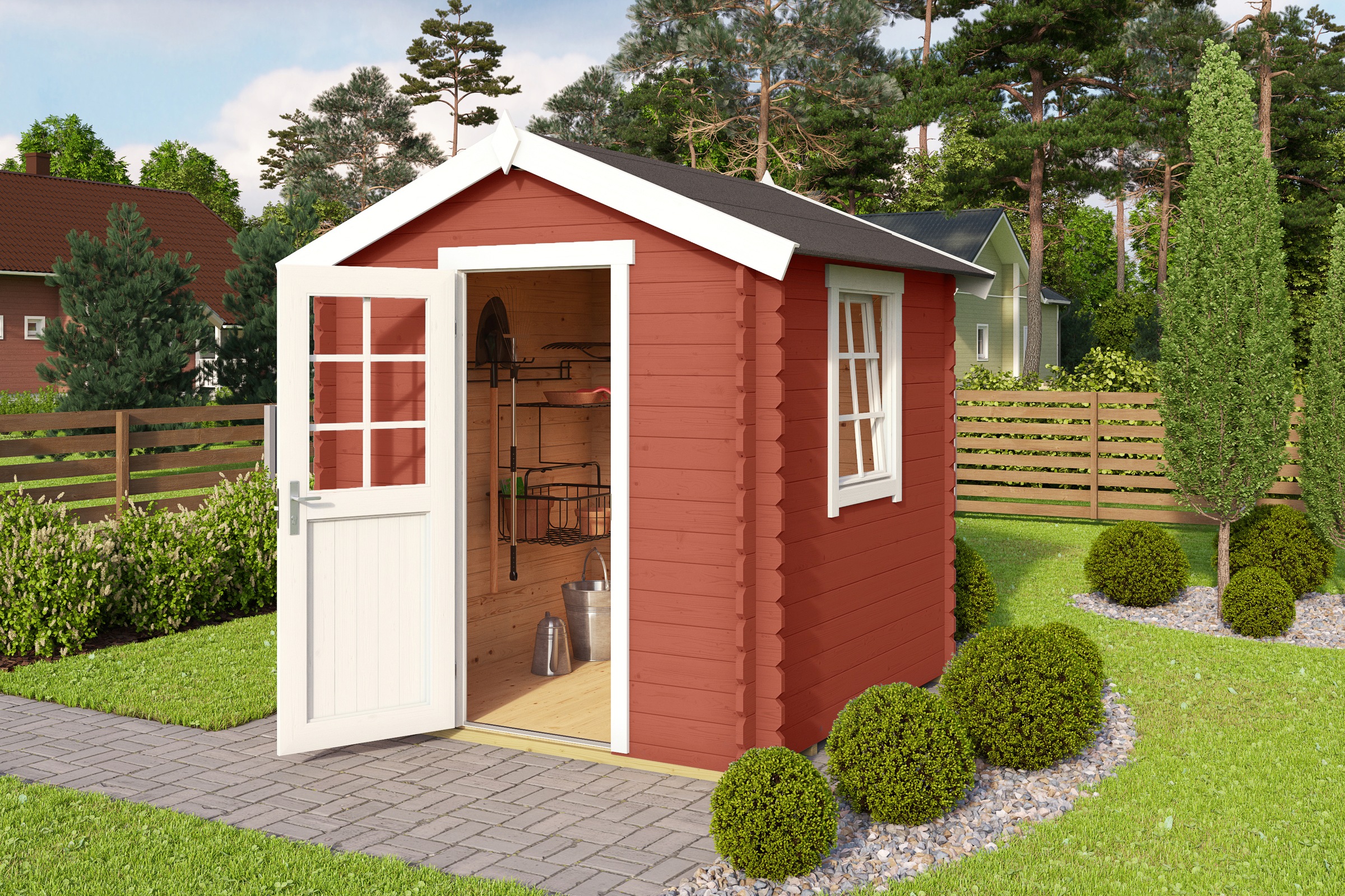 LASITA MAJA Gartenhaus »Wels 1«, Blochbohlenhaus 28mm, Fundamentmass 2000x2000, Schwedenrot