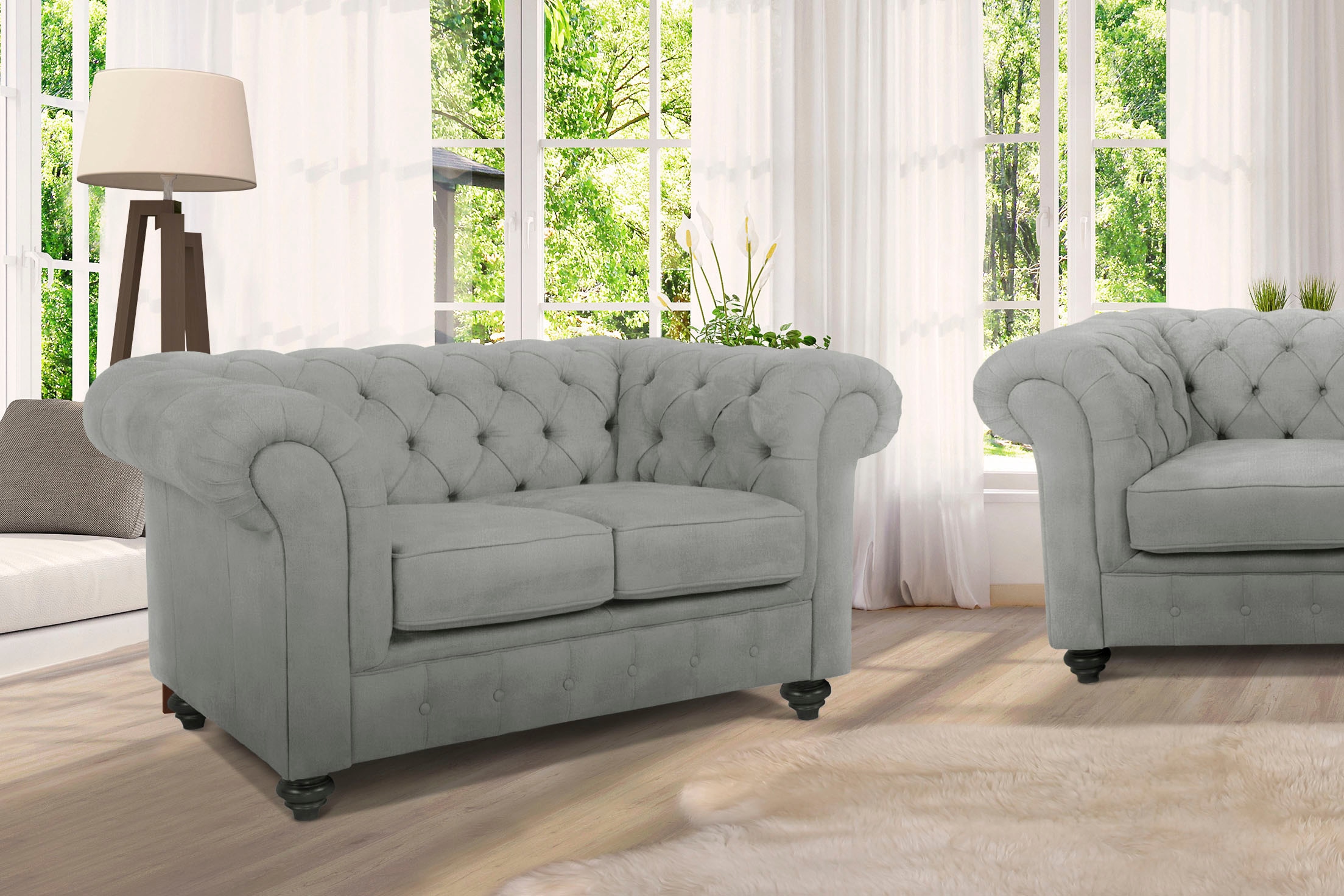 Home affaire Chesterfield-Sofa »Duc 2-Sitzer«, hochwertige Knopfheftung im Rücken, Samtoptik mit changierender Optik