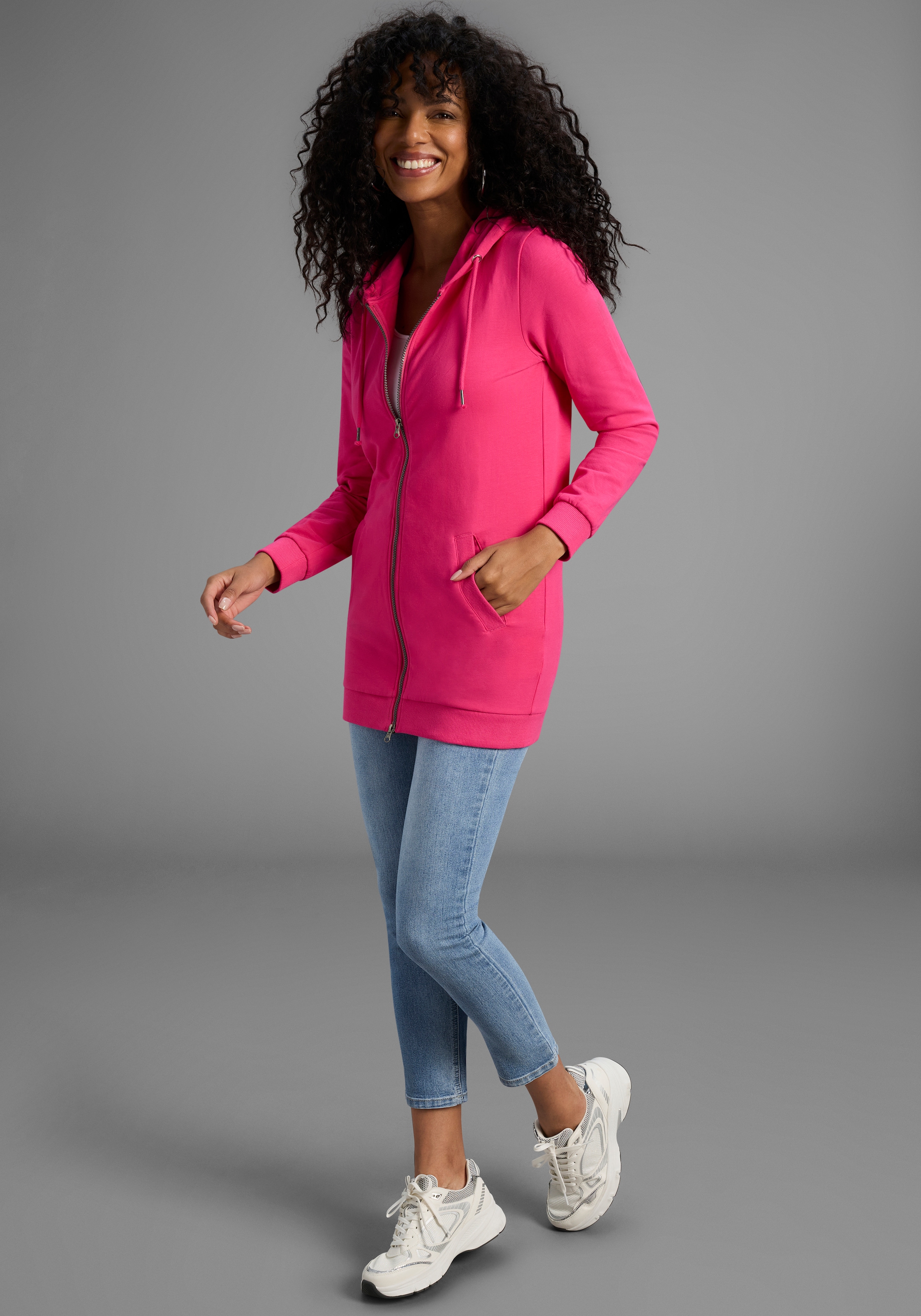 Flashlights Sweatjacke in langer Form mit Zipper