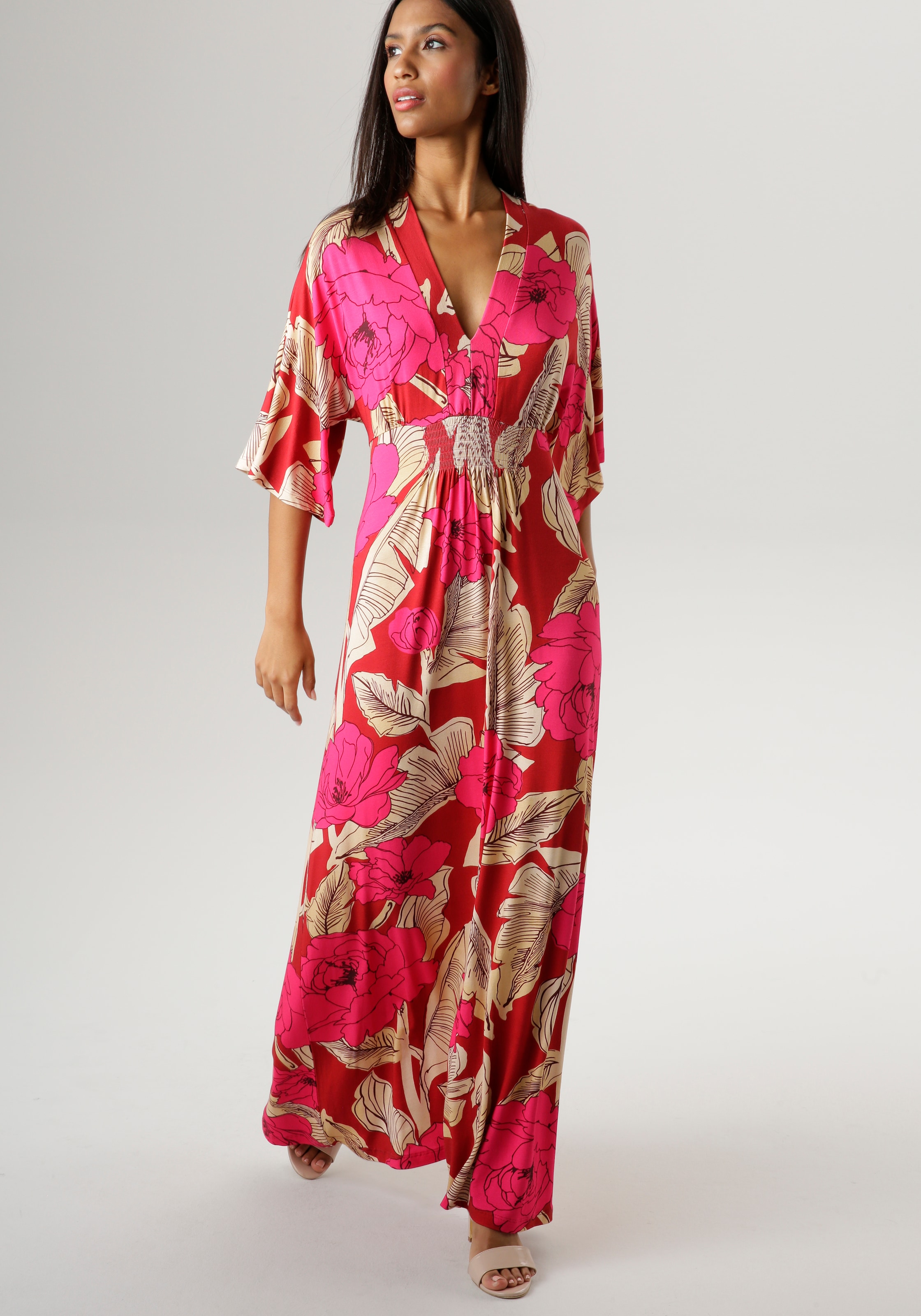 Aniston SELECTED Sommerkleid, mit großflächigem Blüten- und Blätterdruck