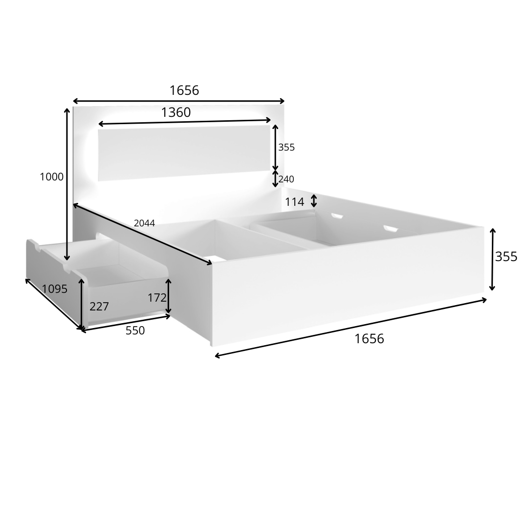 Home affaire Bett »PRESSAC mit Schubladen und Beleuchtung, in 2 Breiten - 160 und 180 cm« Bettgestell mit Schubladen, ohne Lattenrost und Matratze