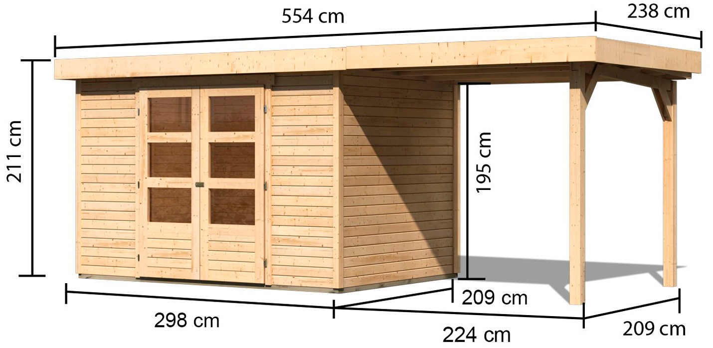 Karibu Gartenhaus »Arnis« mit Anbaudach 2,40 cm Breite