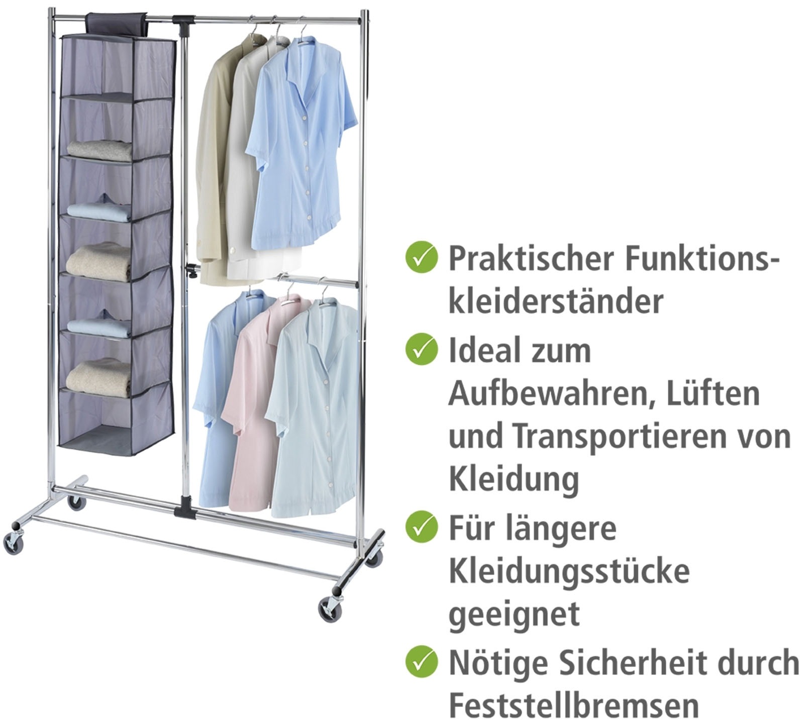 WENKO Kleiderständer »Modell Profissimo«, Garderobenständer mit 4 Rollen und verstellbaren Kleiderstangen