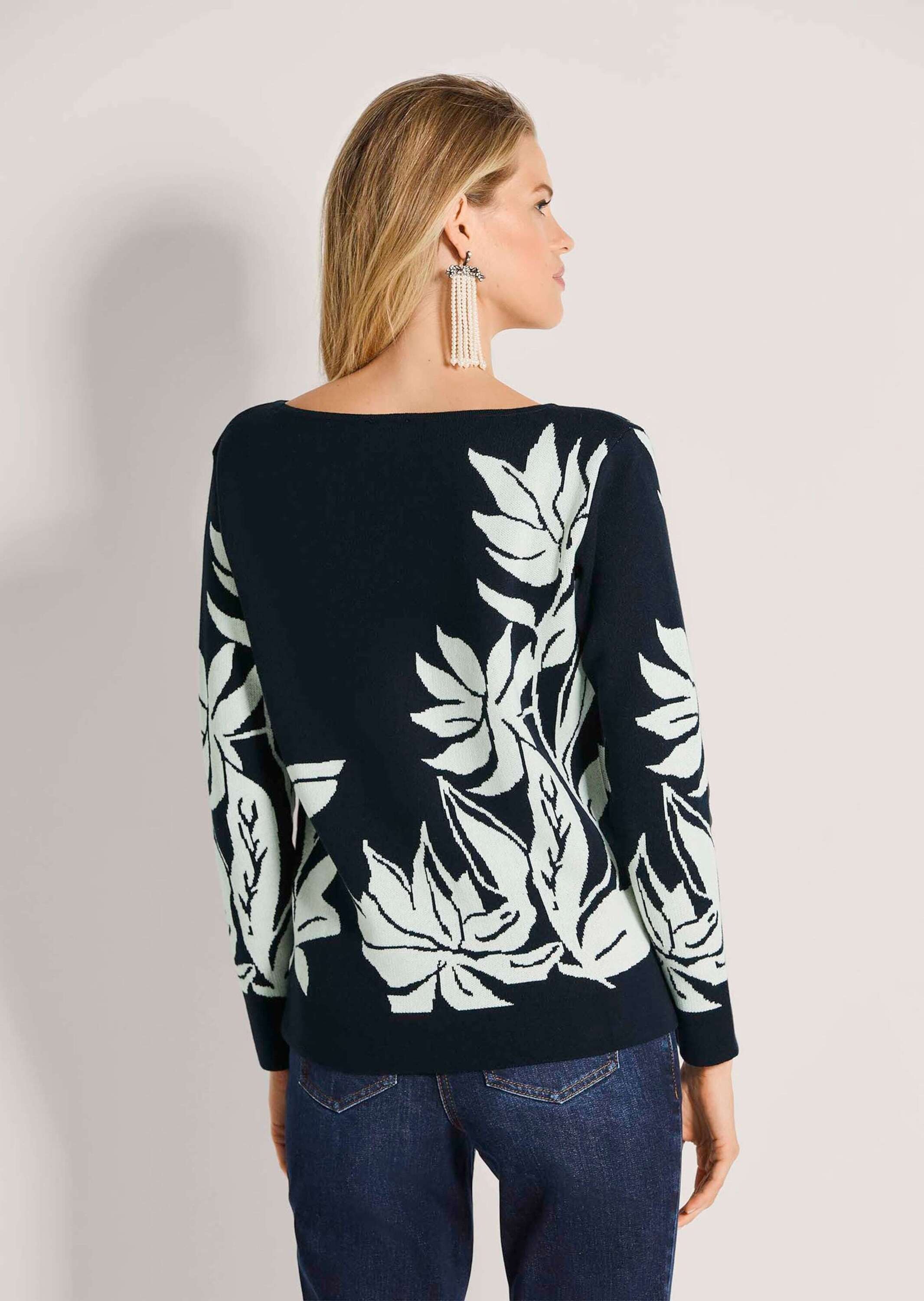 MADELEINE Longpullover »Feinstrickpullover Jacquardpullover mit floralem Muster« Jacquardmuster
