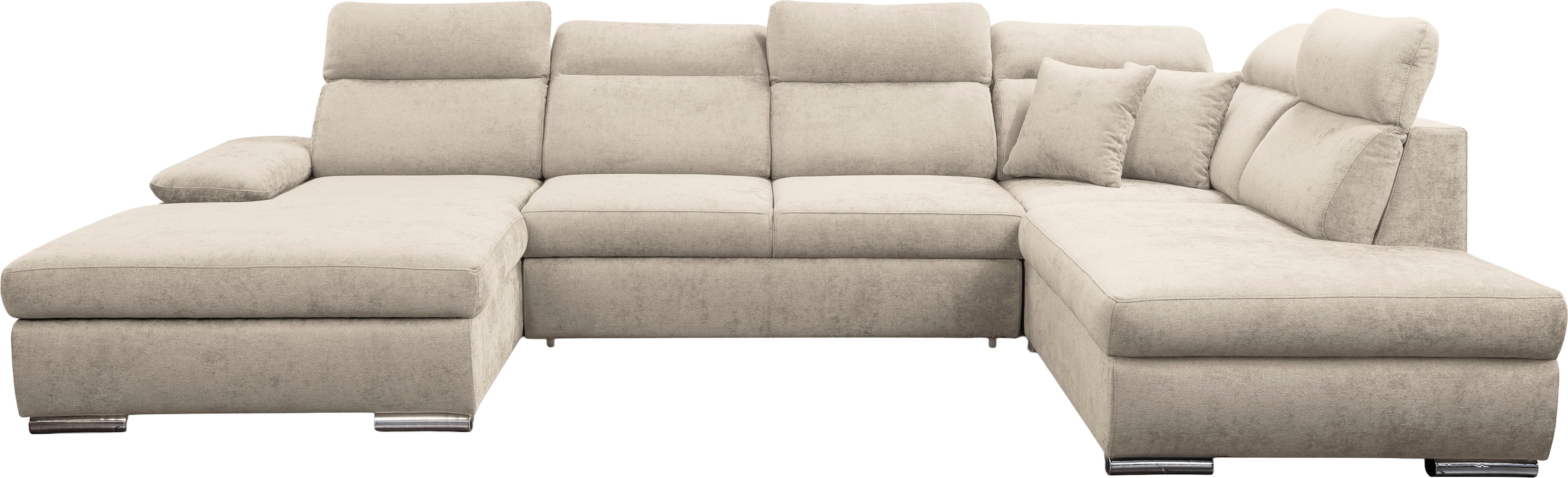 WERK2 Wohnlandschaft »Cordoba inkl. Bett & Bettkasten, Kopfteilverstellung, zeitlos, elegant« Struktur, U-Form, XXL, Schlaffunktion, Bettkasten