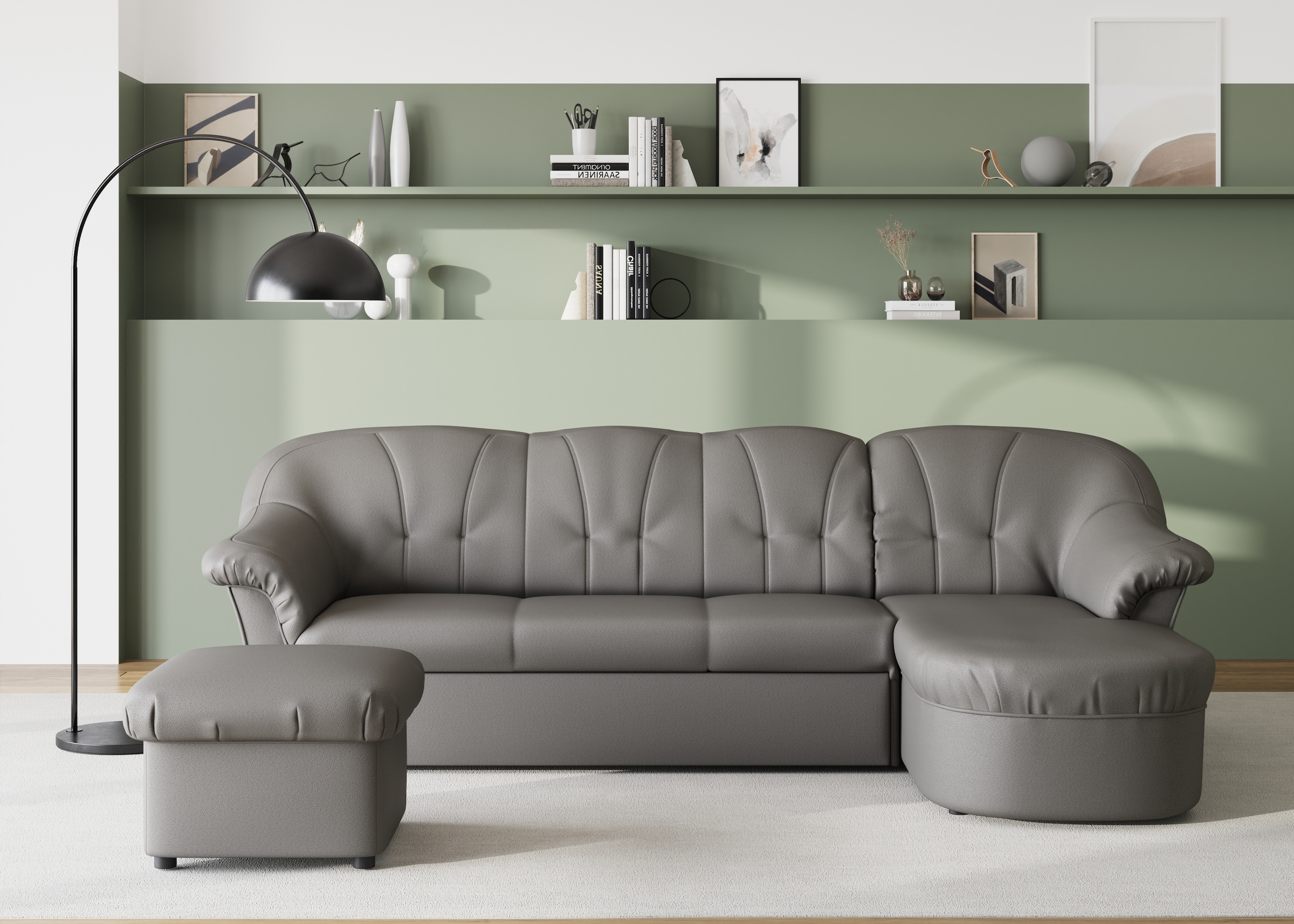 DOMO collection Ecksofa »Pegnitz, elegante Rückensteppung, kompakte Stellmaße 238/141cm, L-Form«, wahlweise mit Bettfunktion