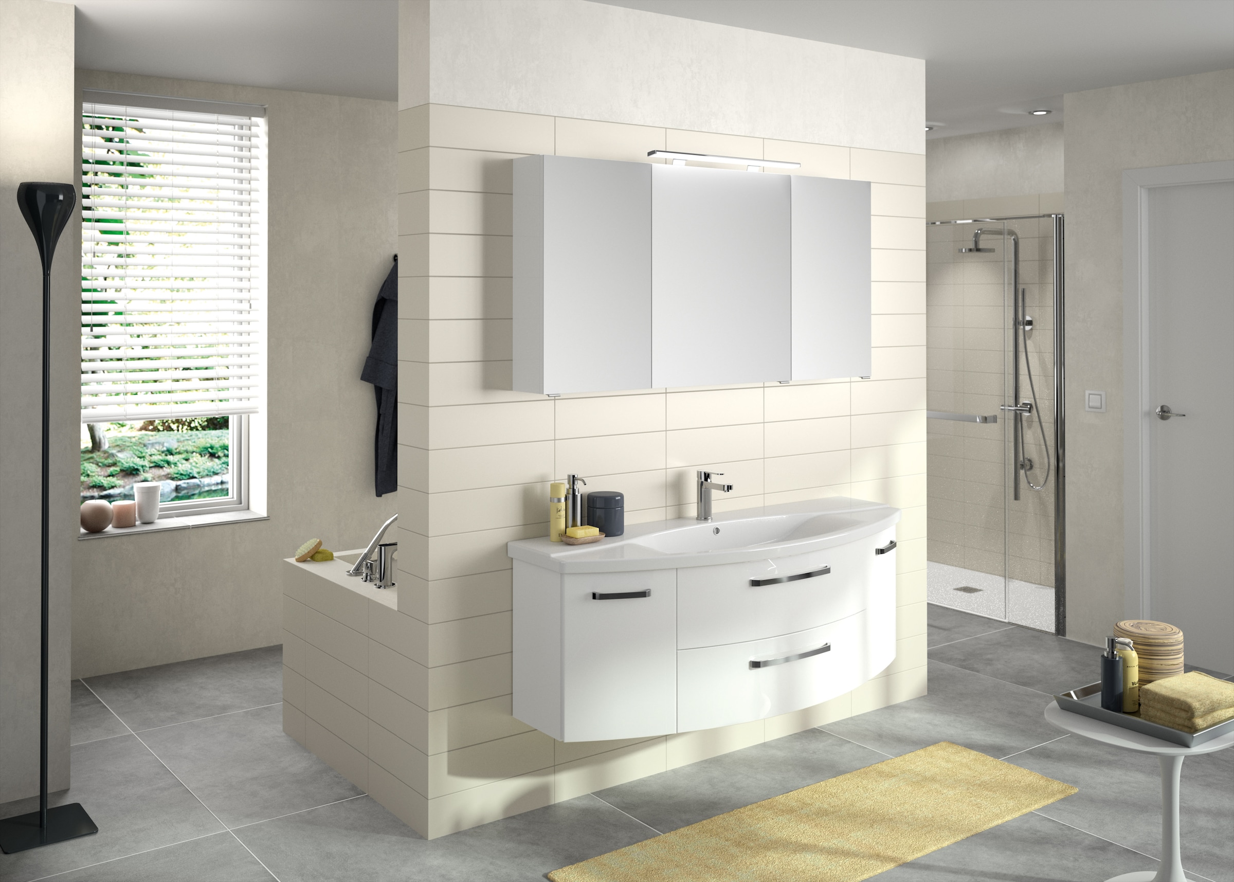 Saphir Waschtisch »Serie 4010 Keramik-Waschtisch mit Unterschrank, 144 cm breit«, Waschplatz mit 2 Türen, 2 Schubladen, Badmöbel-Set mit Waschtisch