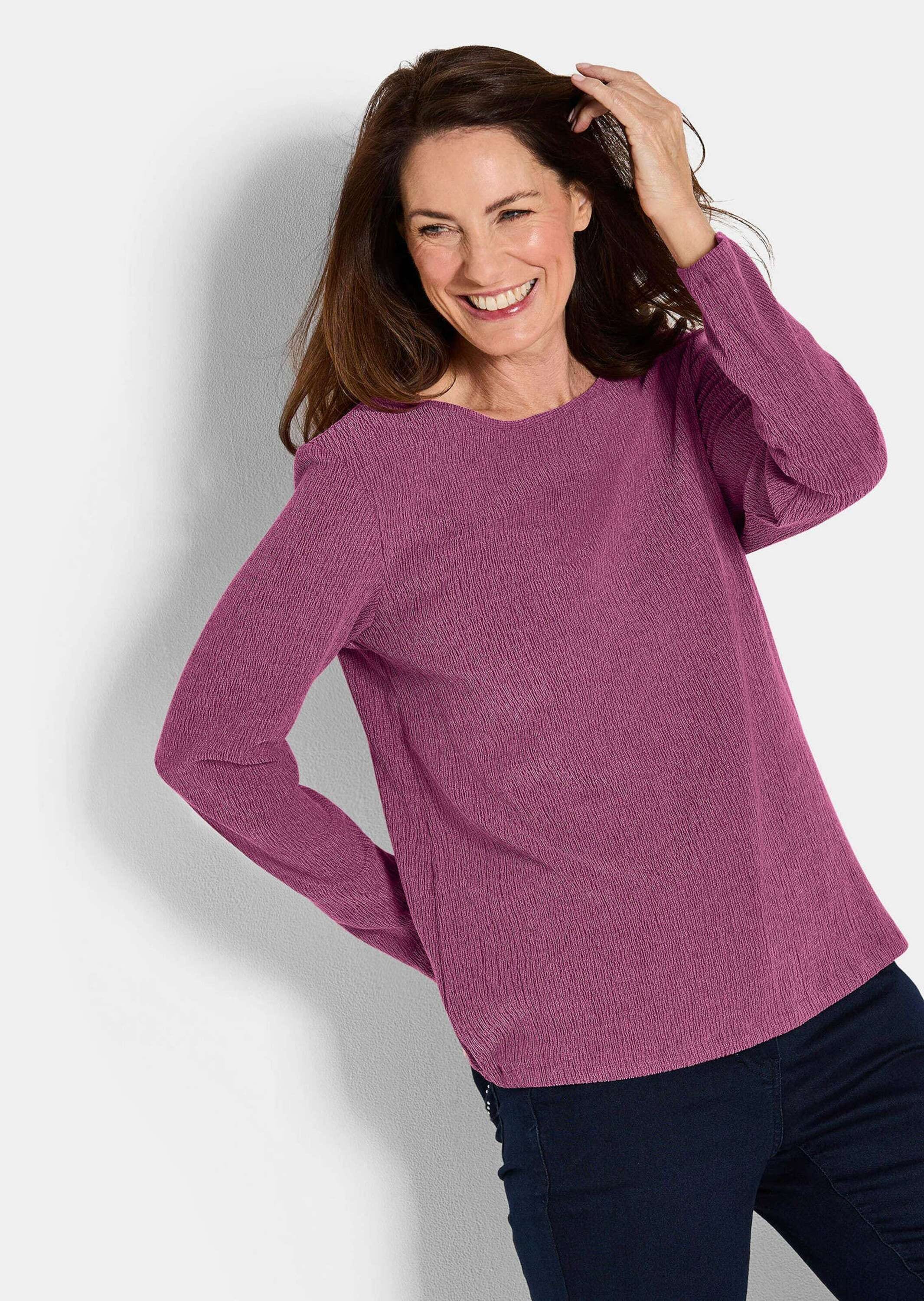 GOLDNER Langarmshirt »Kurzgröße Jersey-Shirt in Krepp-Optik«