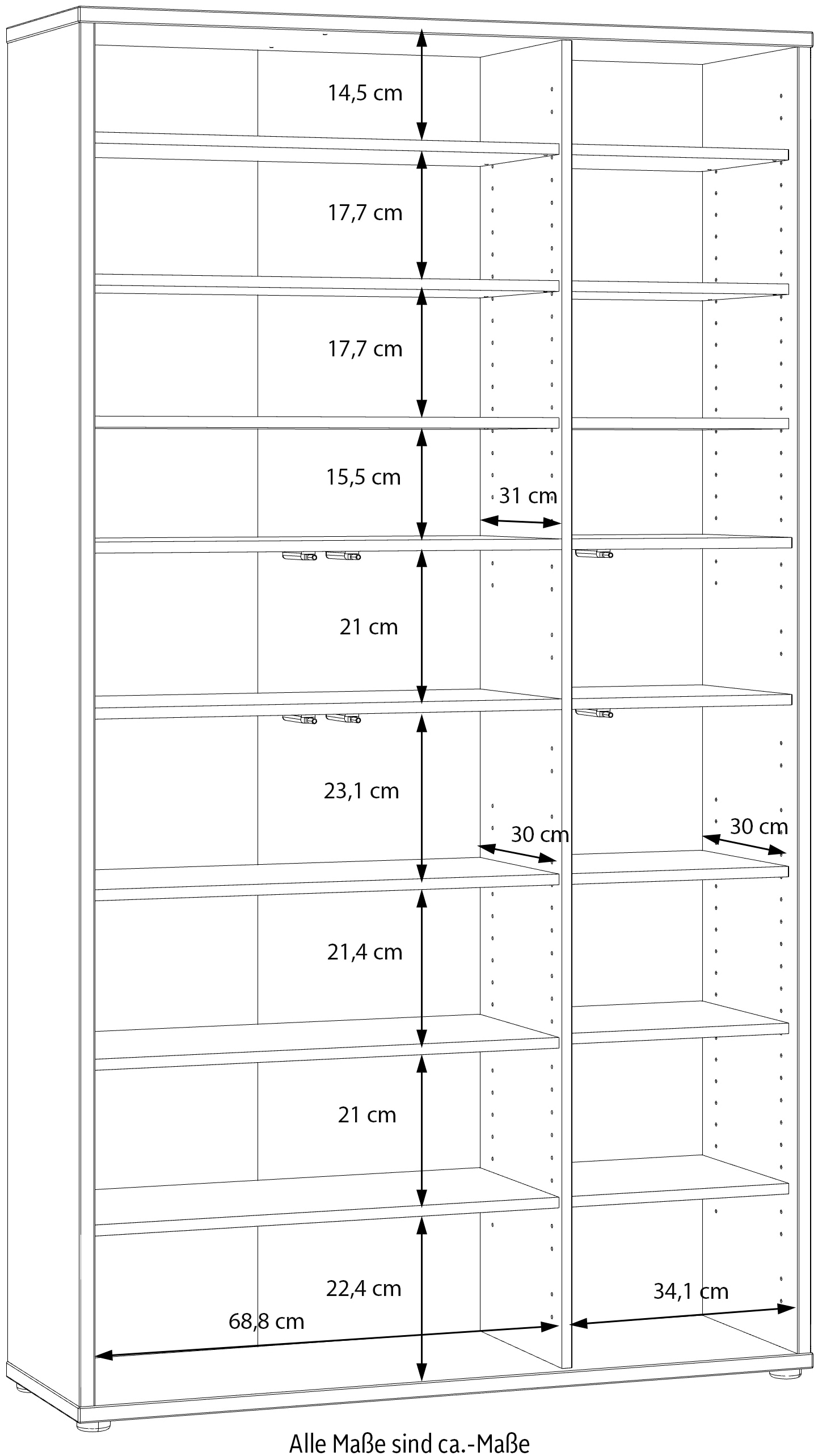 FORTE Schuhschrank »Alice Springs«, (B/H/T 109,2/191,9/34,9 cm), Stauraumschrank, Mehrzweckschrank, (B/H 109cm x 192cm), mit 16 Böden