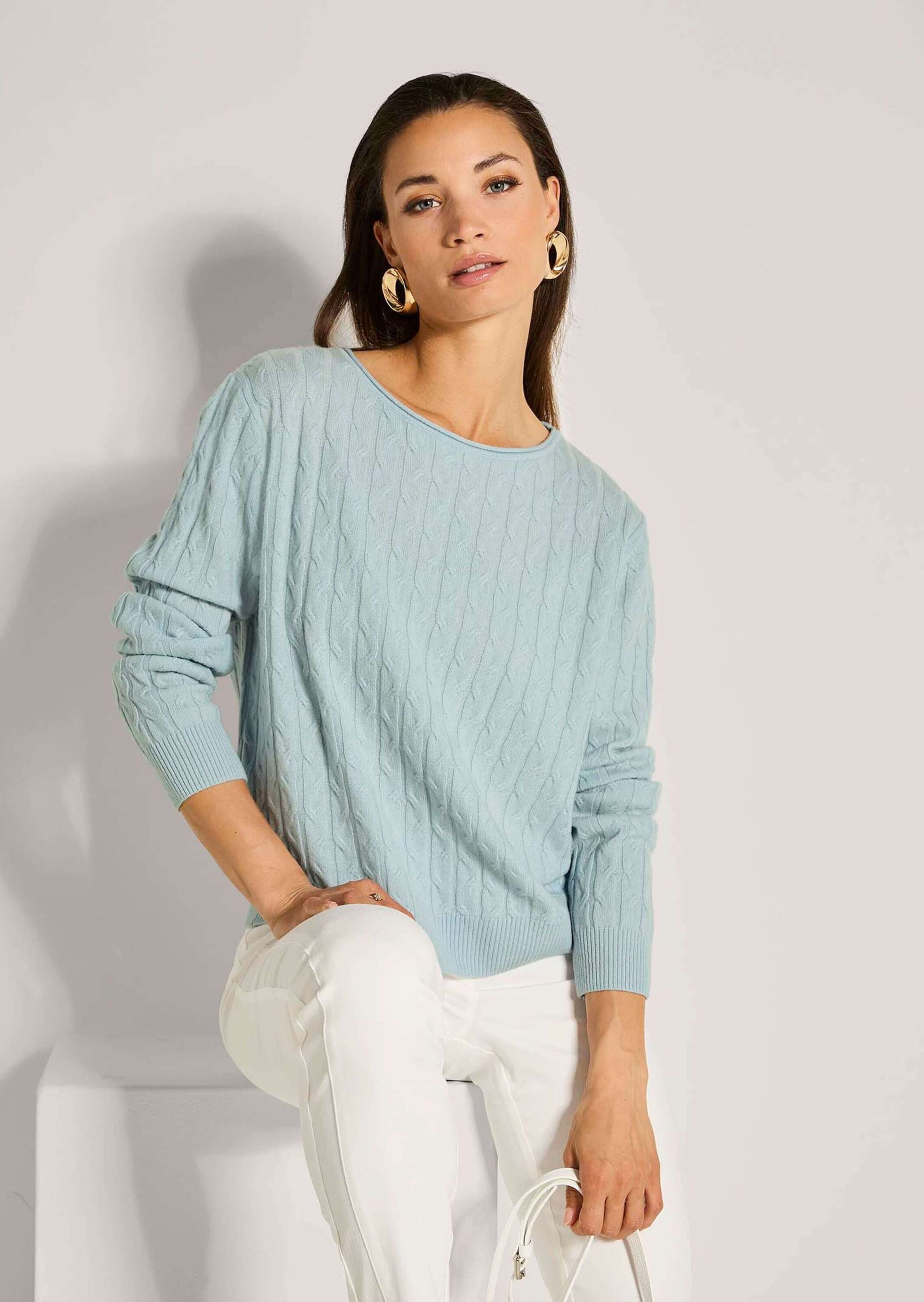 MADELEINE Longpullover »Strickpullover Eleganter Wollpullover mit Zopfmuster« Allover-Zopfmuster