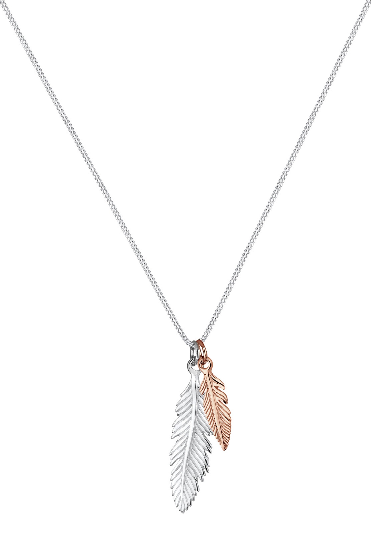Elli Kette mit Anhänger »Halskette Feder Bi-Color Boho 925 Silber«