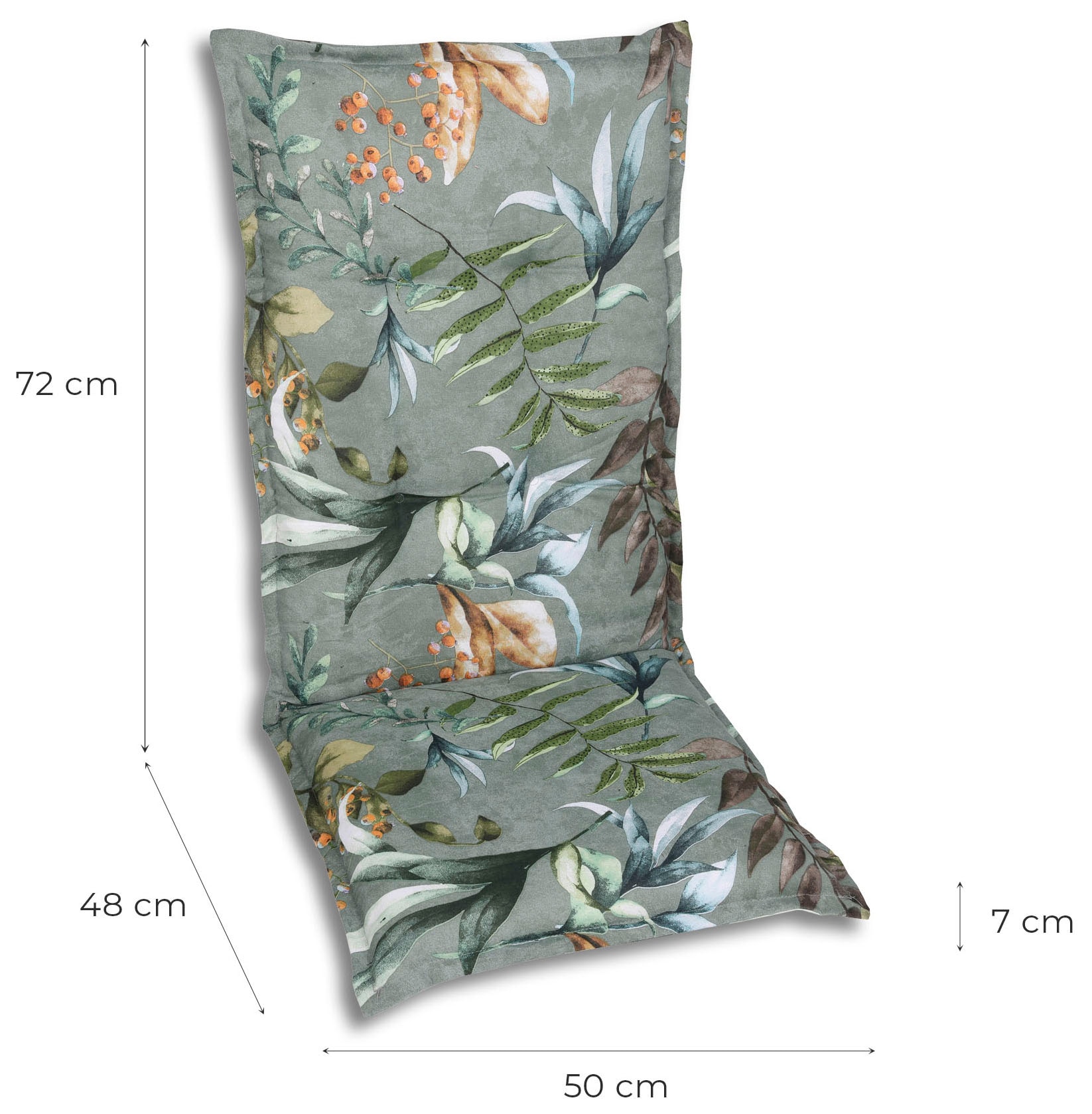 GO-DE Hochlehnerauflage Blätter / Beeren grün - Maße BxLxH ca.: 50 cm x 120 cm x 7 cm