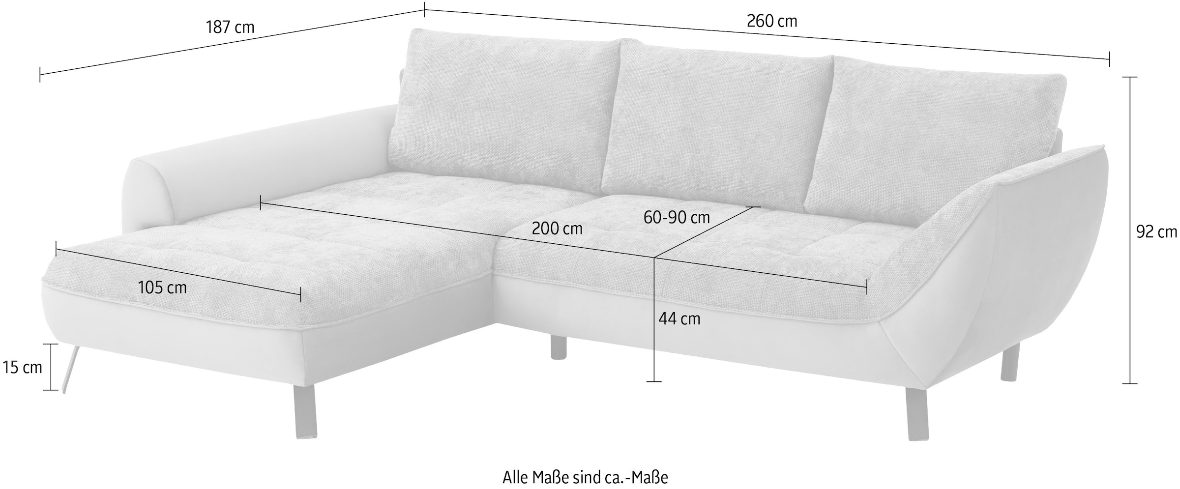 exxpo - sofa fashion Ecksofa »Bellinii, Materialmix, Strukturbezug und pflegeleichter Microvelours«, bequem und modern, Materialmix, L-Form