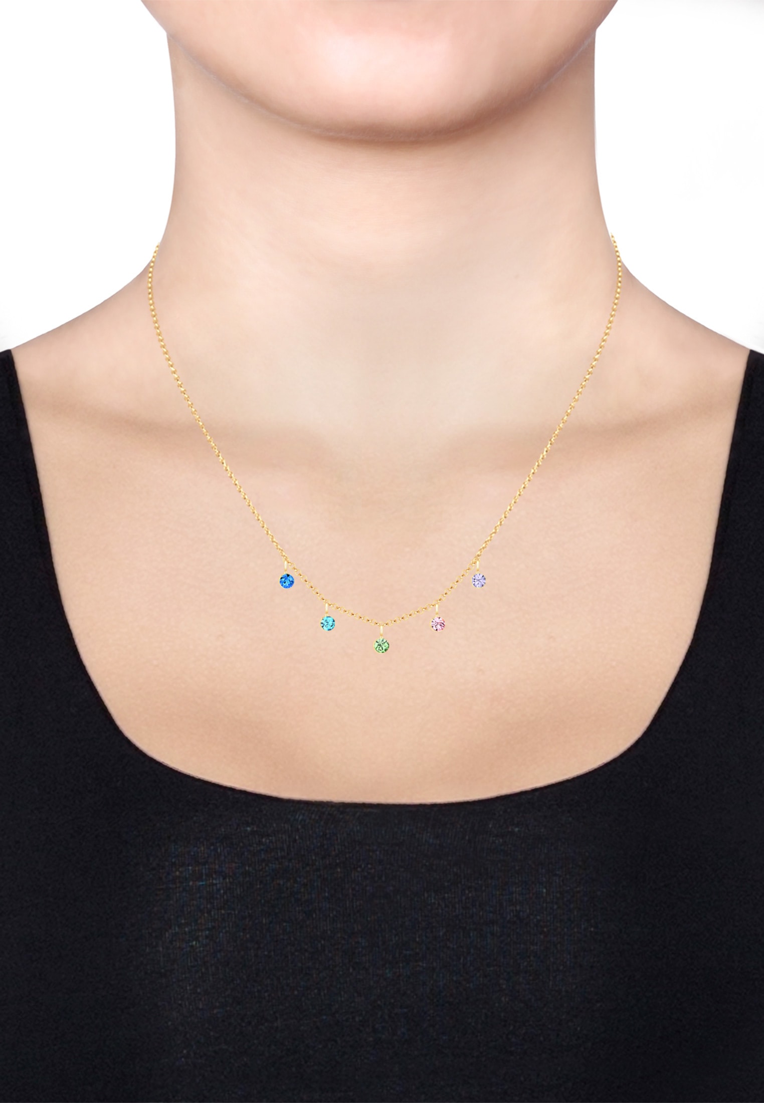 Elli Silberkette »Halskette Glas Kristalle Pastell 925 Sterling Silber vergoldet«