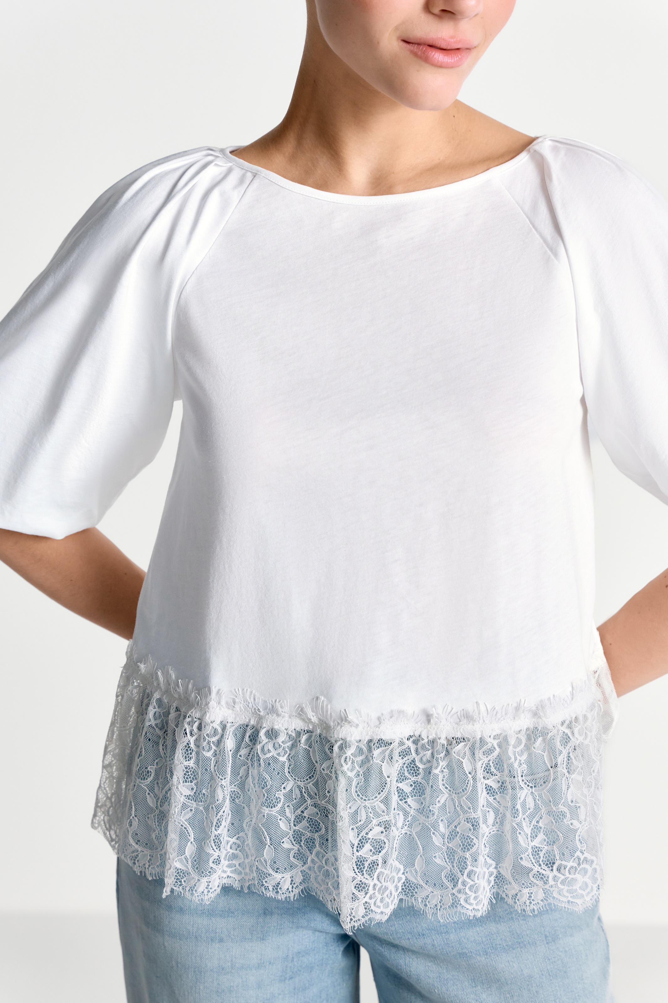 RICHROYAL T-Shirt mit Spitzensaum