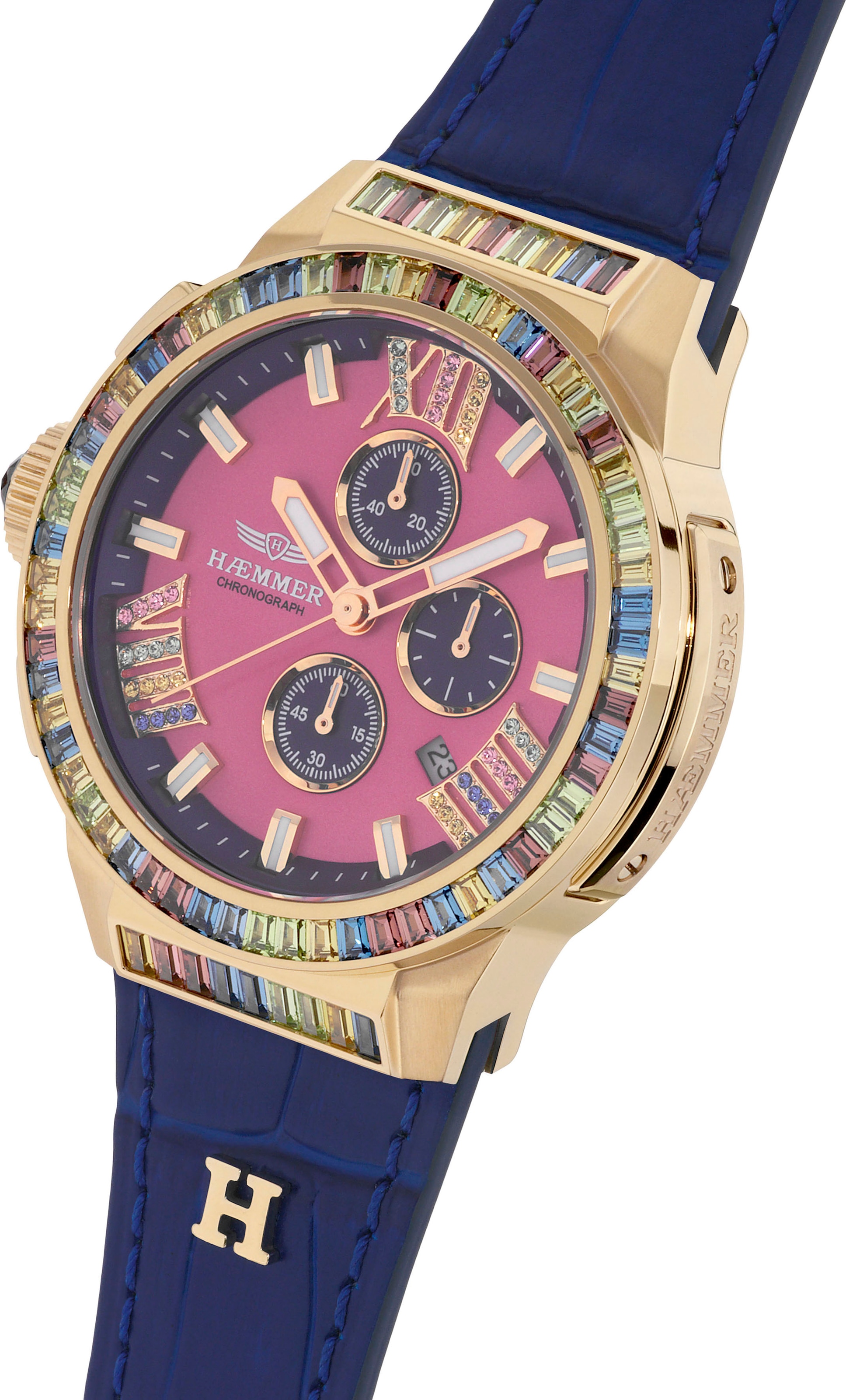 HAEMMER GERMANY Chronograph »GLORIOUS«, Quarzuhr, Damenuhr, Datum, Stoppfunktion, Saphirglas, Lederarmband