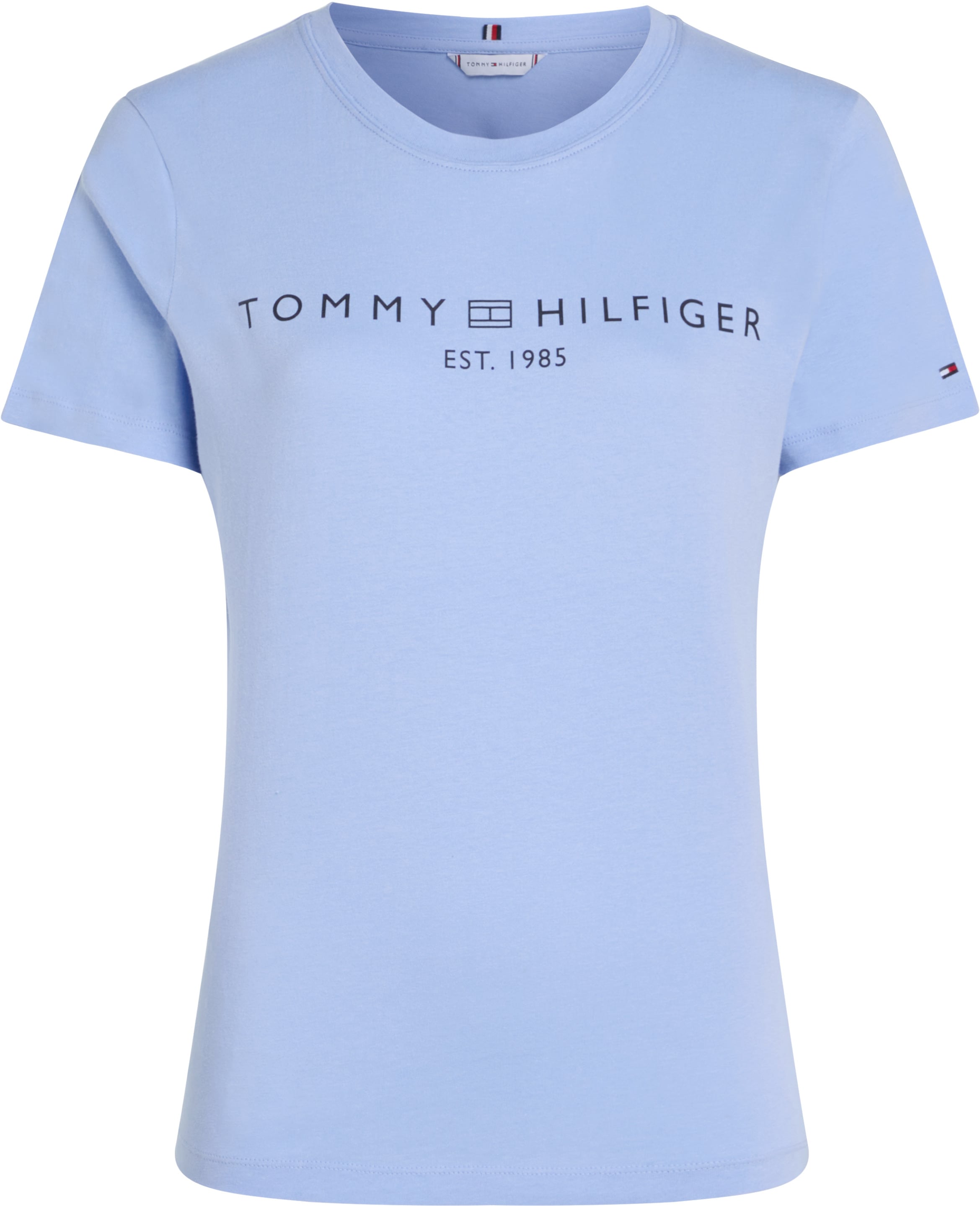 Tommy Hilfiger T-Shirt »REG CORP LOGO C-NK mit Logoschriftzug und Stickerei«, meliert, casual, regular fit, Baumwolle, Rundhals