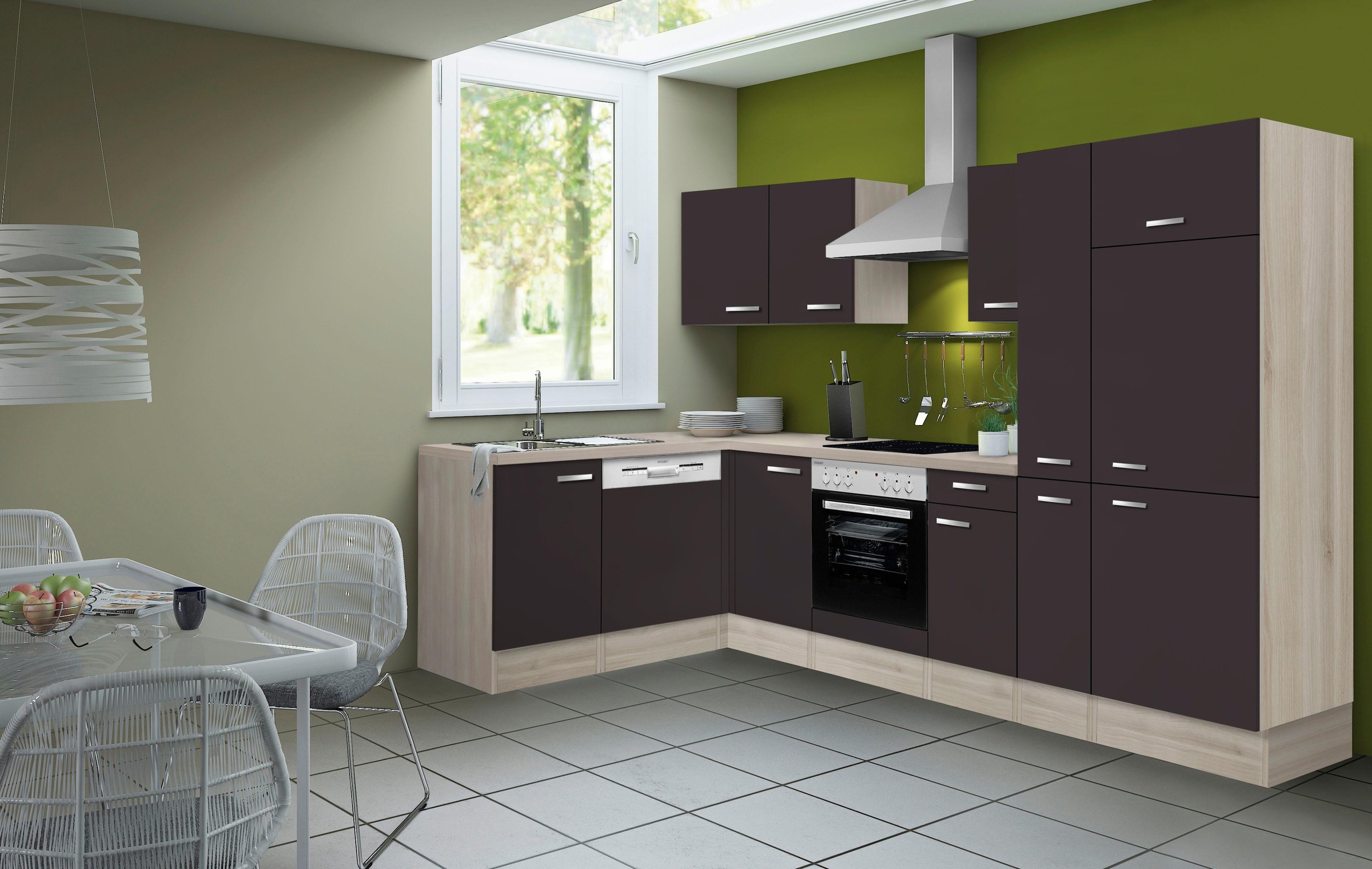 OPTIFIT Küchenzeile »Faro«, Stellbreite 300x175 cm, wahlweise mit E-Geräten,mit Apothekerschr.