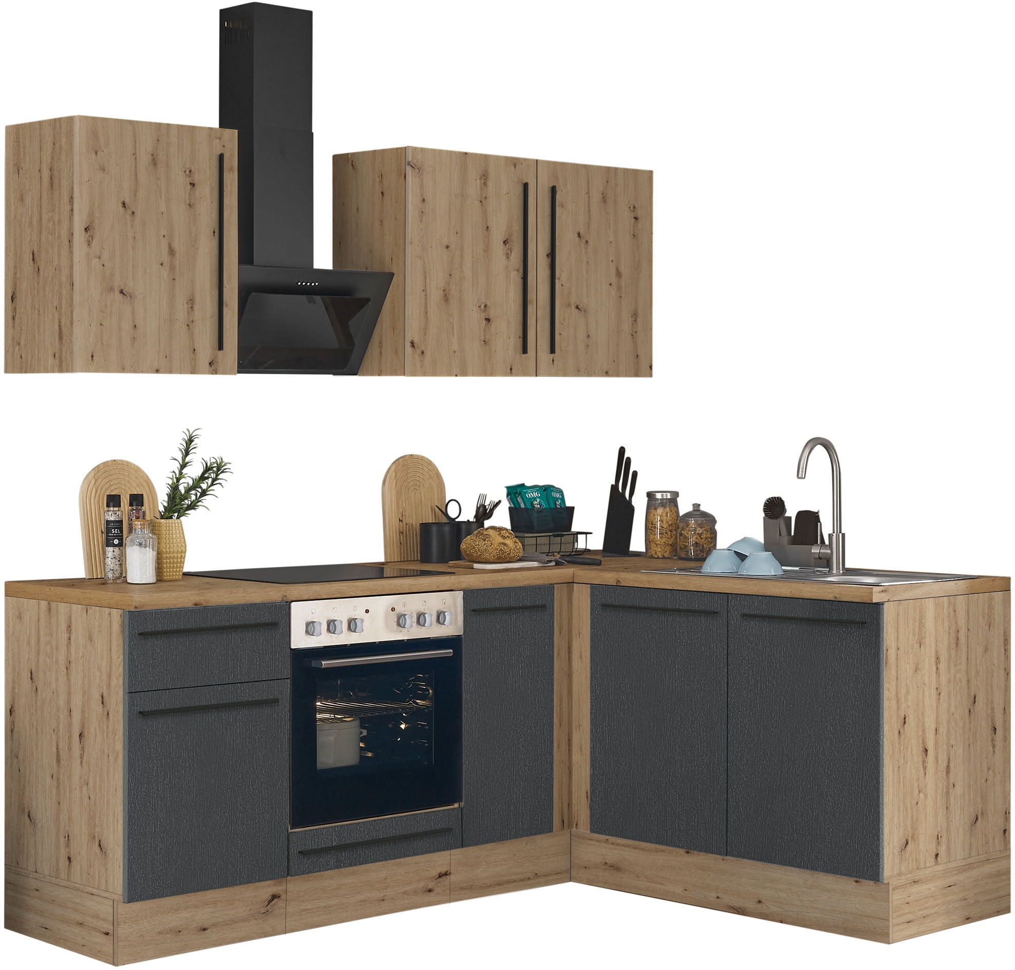 KOCHSTATION Winkelküche »Florida, Stellbreite 210x165 cm«, wahlweise mit E-Geräten, mit Softclose für Türen und Schubkästen