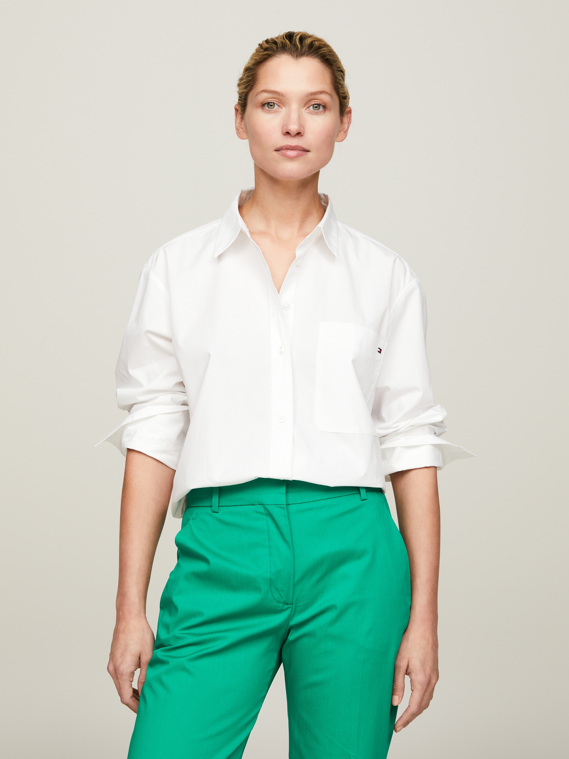 Tommy Hilfiger Hemdbluse »SOLID COTTON EASY FIT SHIRT«, mit Brusttasche