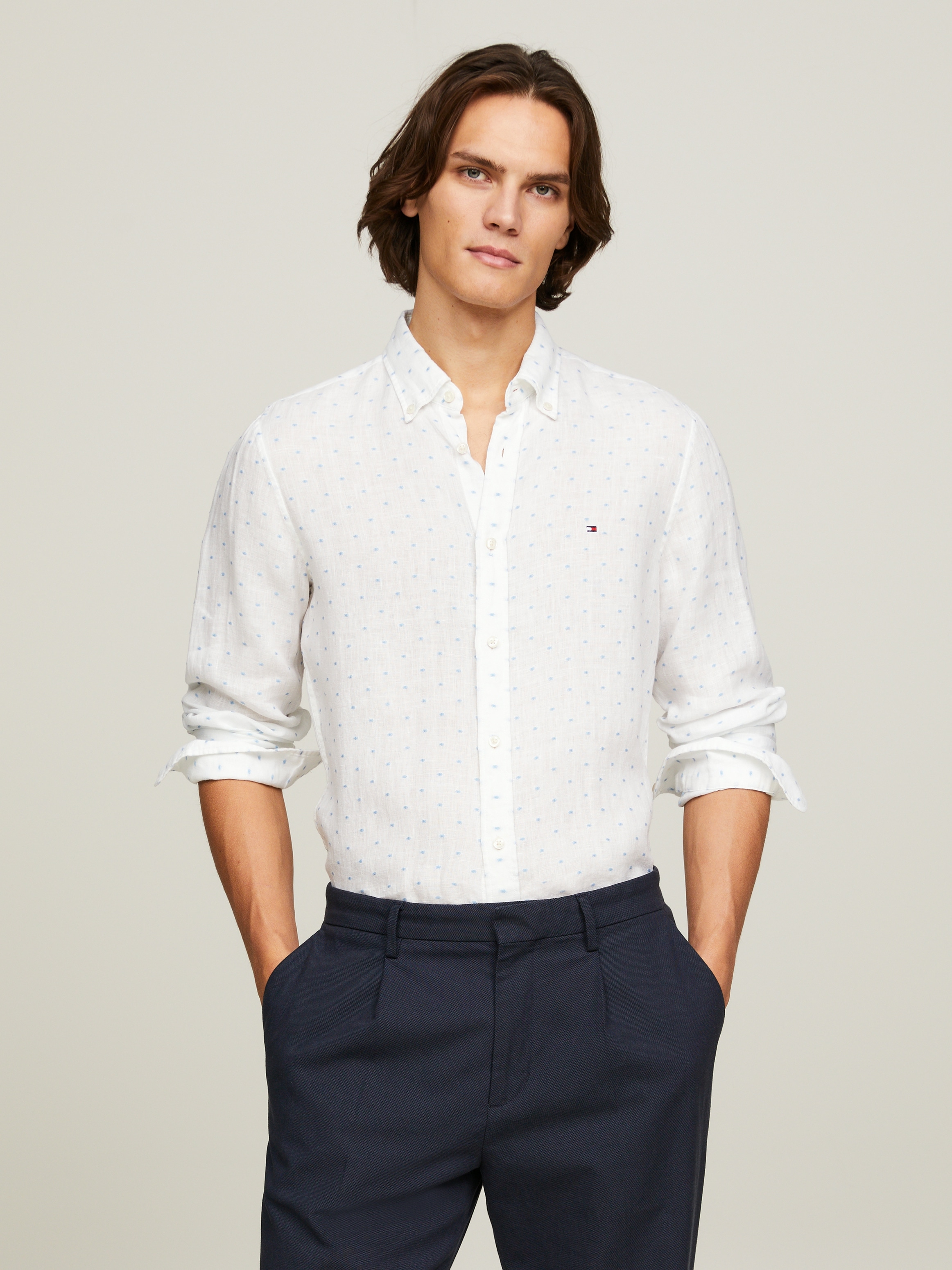 Tommy Hilfiger Langarmhemd »LINEN FIL COUPE SF SHIRT«, modisch gepunktet