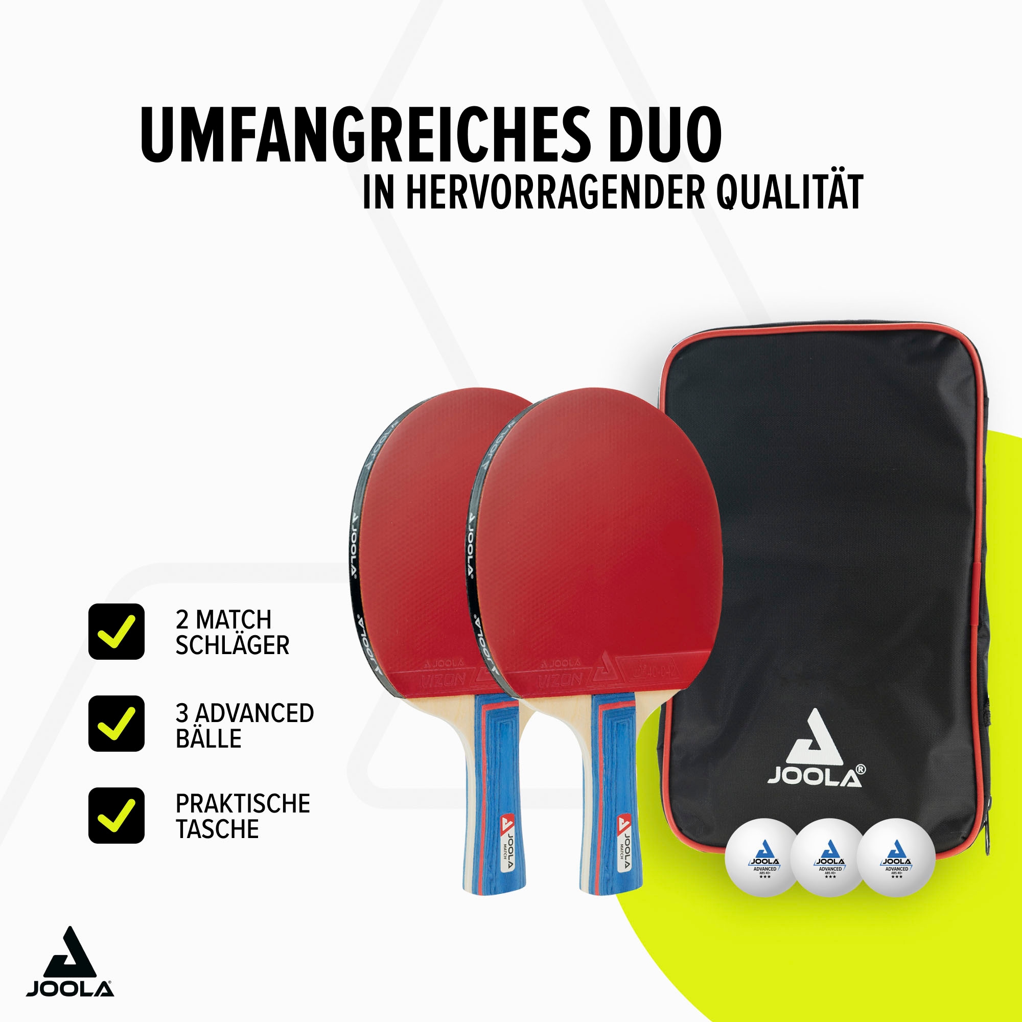 Joola Tischtennisschläger »Duo«, (Set, 5 tlg., mit Schlägerhülle-mit Bällen)