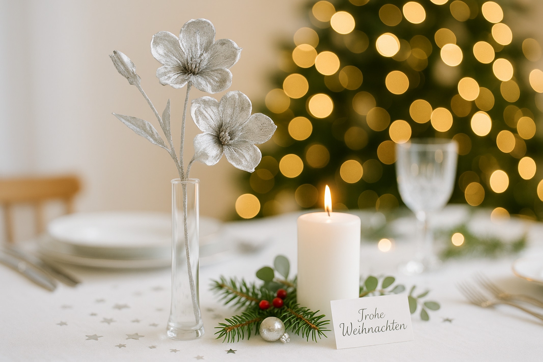 I.GE.A. Kunstblume »Magnolie« 2er Set Dekoblume Metallic Effekt glänzende Weihnachtsdeko Blüten