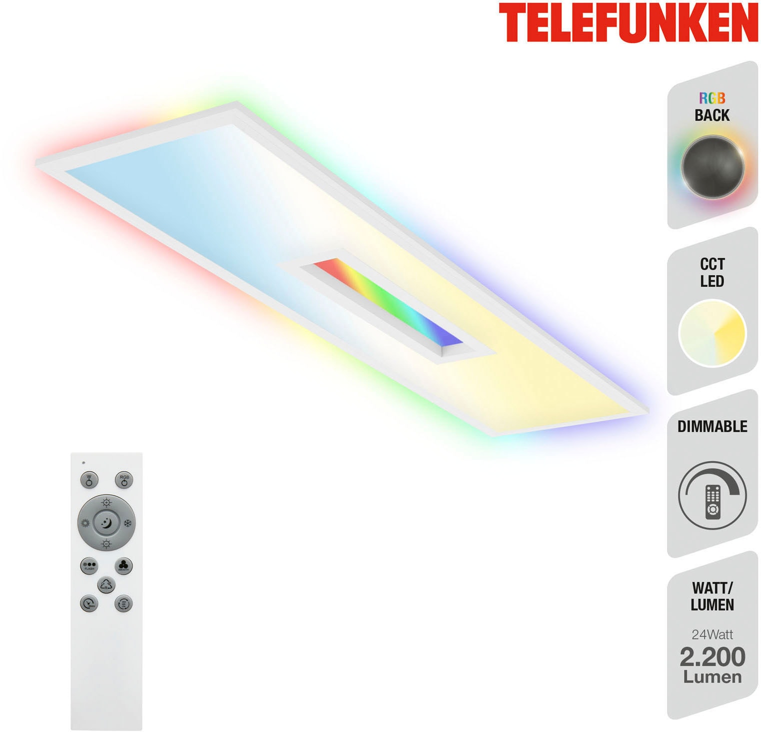 Telefunken Panel »CCT LED Panel CENTERBACK«, Deckenleuchte, RGB, Backlight, CCT, inkl. Fernbedienung, dimmbar