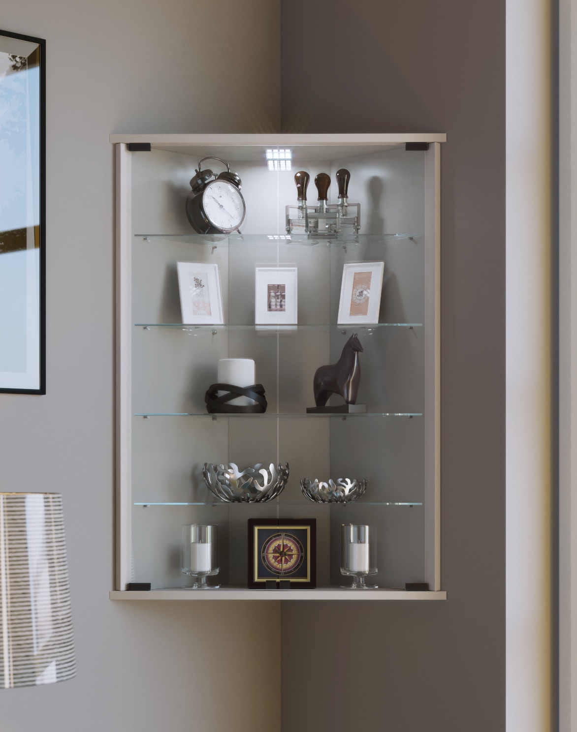 VCM Wandregal »VCM Glasvitrine hängend | Vitrine Glas mit ESG-Sicherheitsglas | Maße ca. H. 88 x B. 67 x T. 23 cm (ohne Füße) | Hängevitrine Glas | Modern und platzsparend | Glas Vitrinenschrank - Vecko«