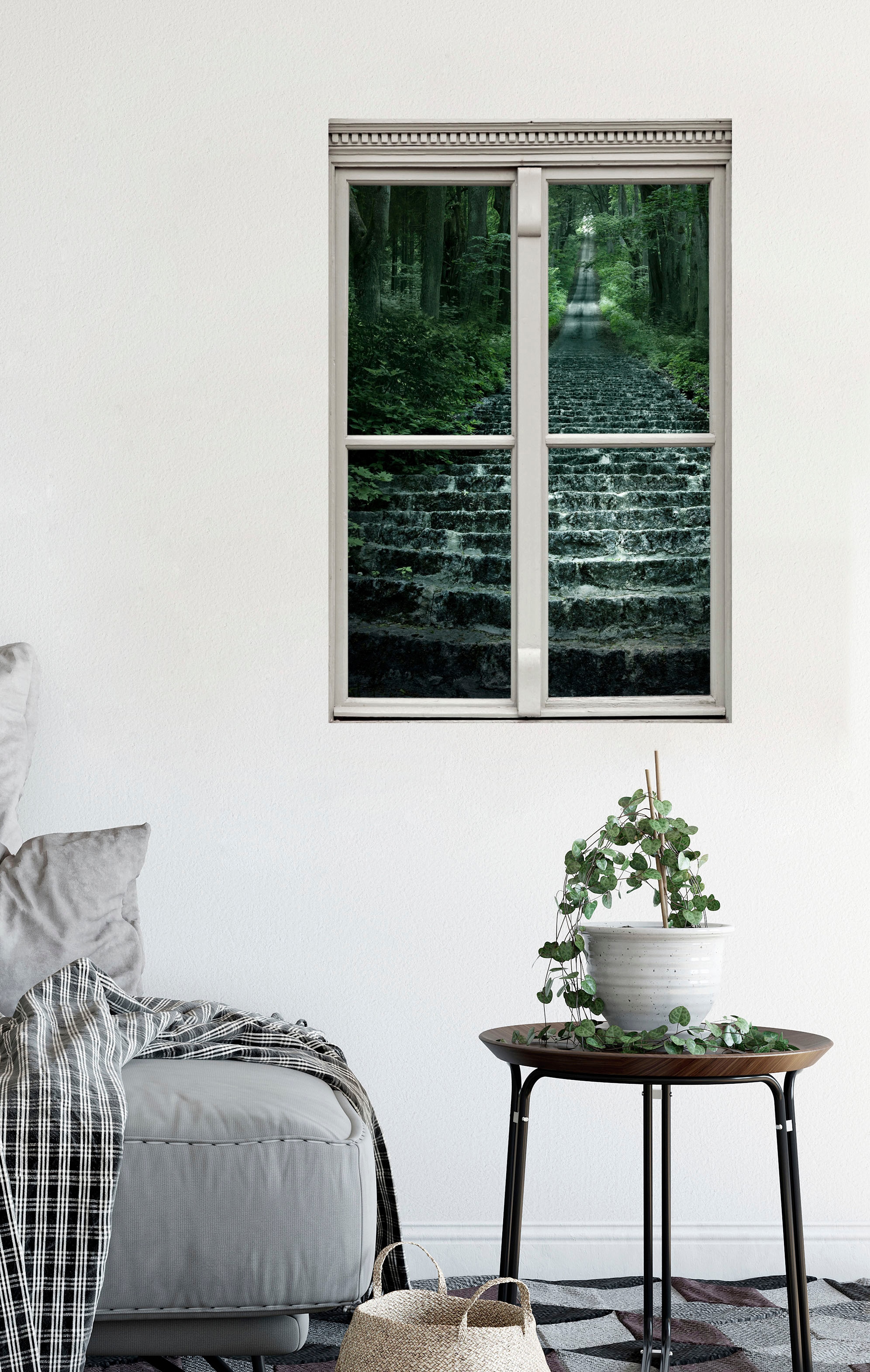 queence Wandsticker »Treppe im Wald«, Wandsticker, Wandbild, selbstklebend, 3D, Fenster