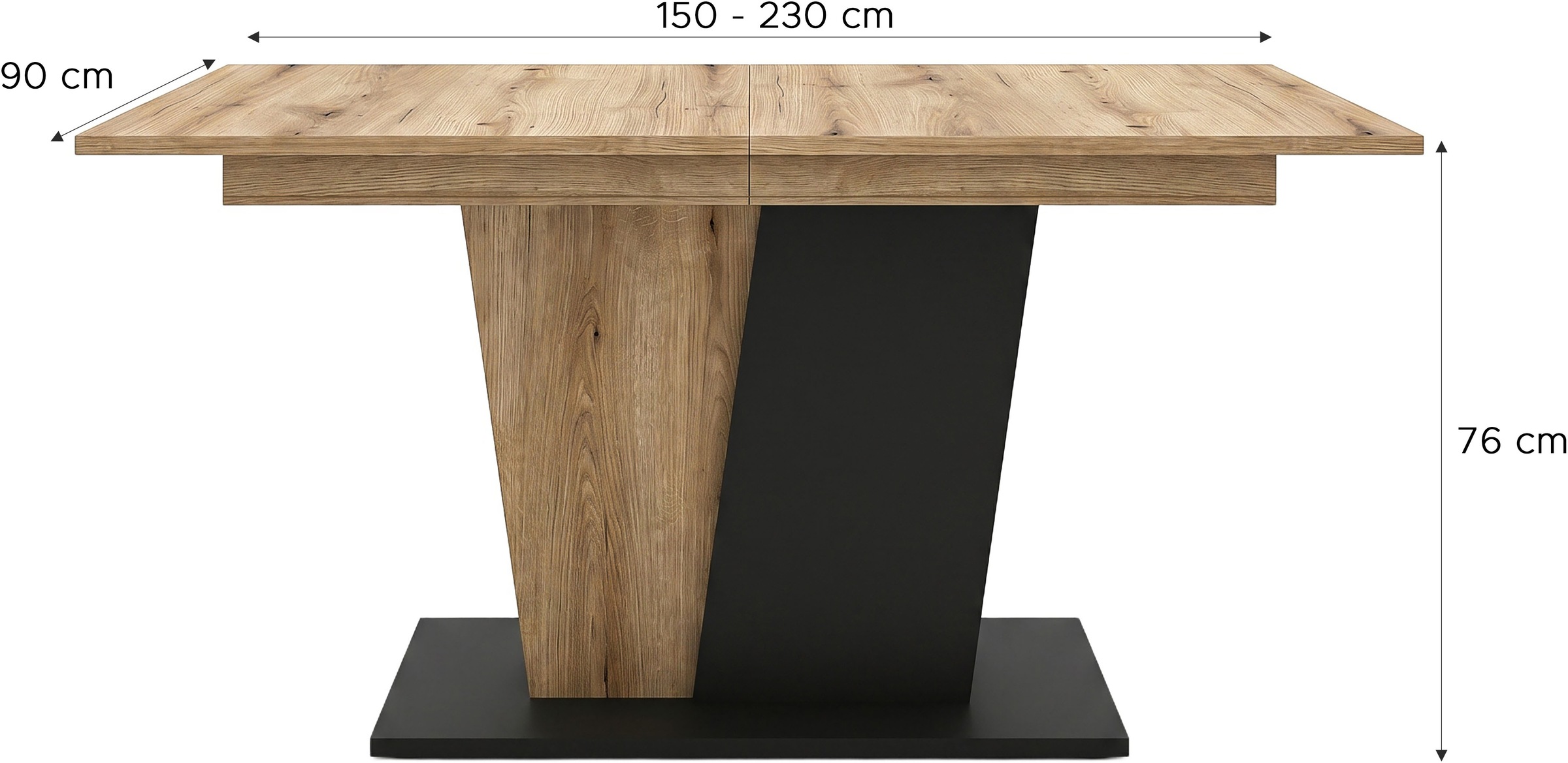 OTTO home Esstisch »MONOLITH, ausziehbar 150 -230 cm, inklusive 2x 40 cm Einlegeplatte« V-Gestell mit Bodenplatte, Tisch, Küchentisch, Esszimmer, Küche