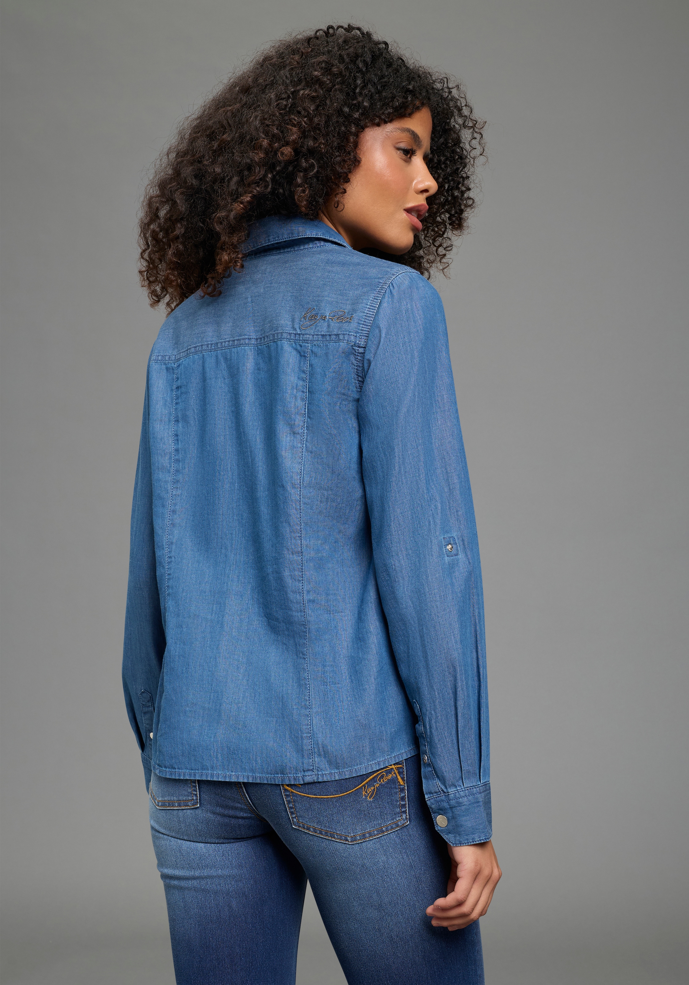 KangaROOS Jeansbluse für den Alltag, Langarm, mit klassischem Blusenkragen