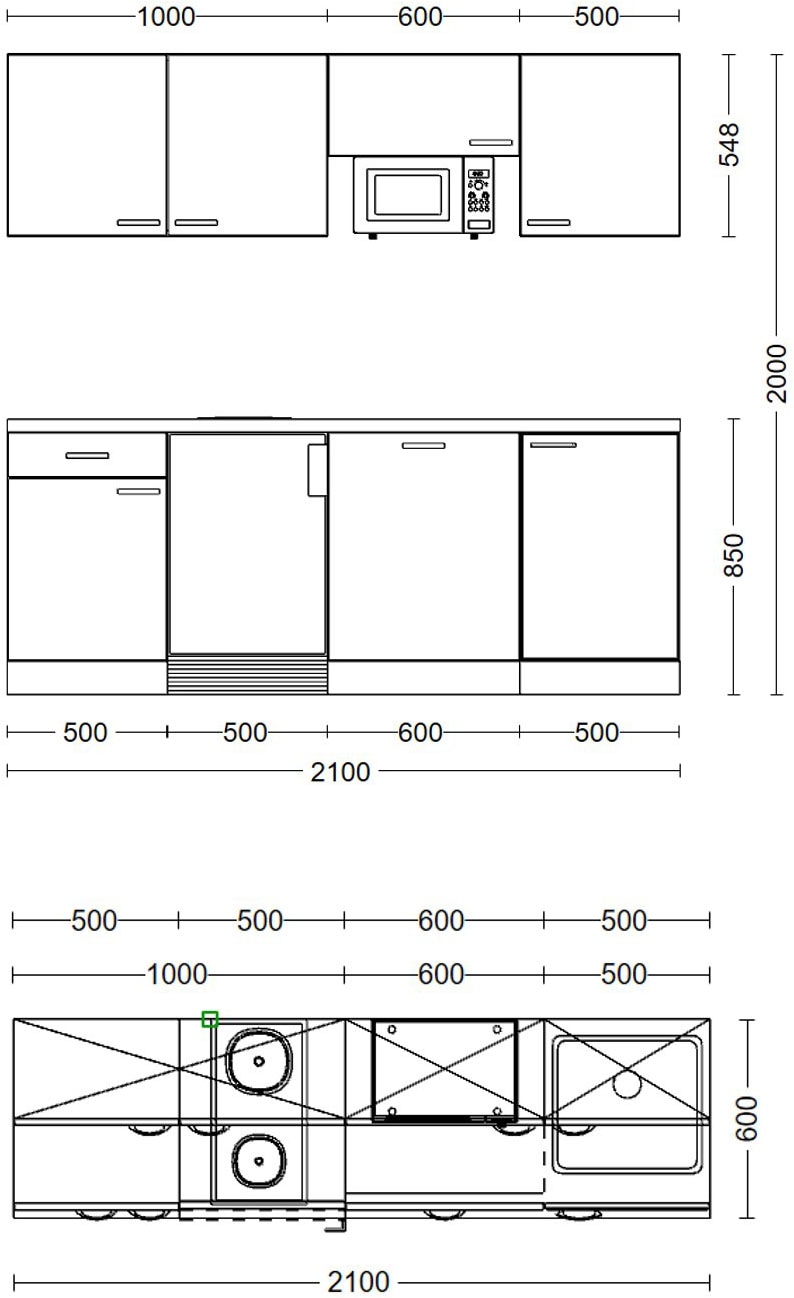 Flex-Well Küchenzeile »Morena, Breite 210 cm, inkl. Geschirrspüler«, Officeküche, wahlweise mit 2 Plattenkochfeld und/oder Mikrowelle