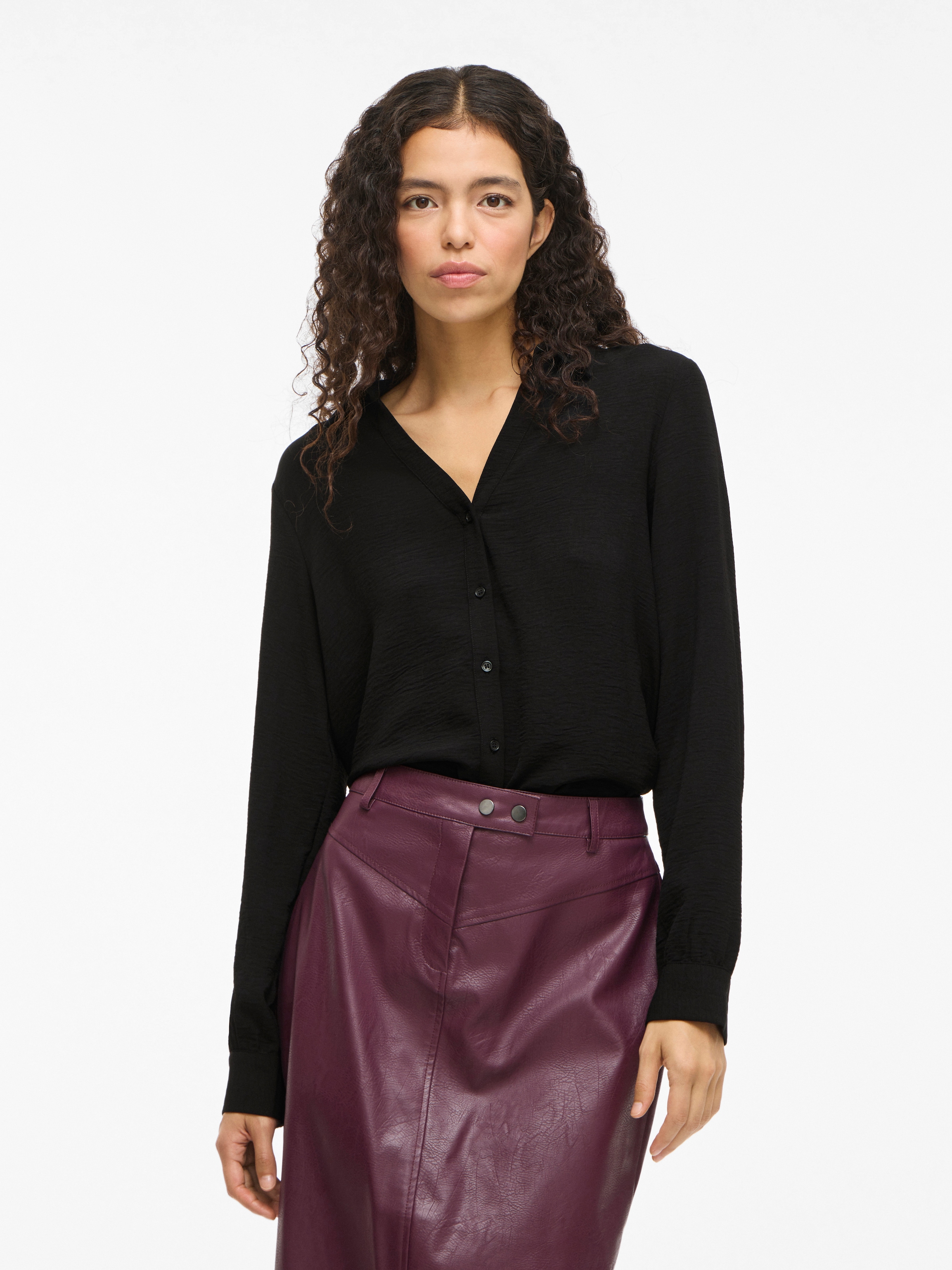 Vila Langarmbluse »VIJOSA L/S V-NECK SHIRT - NOOS«